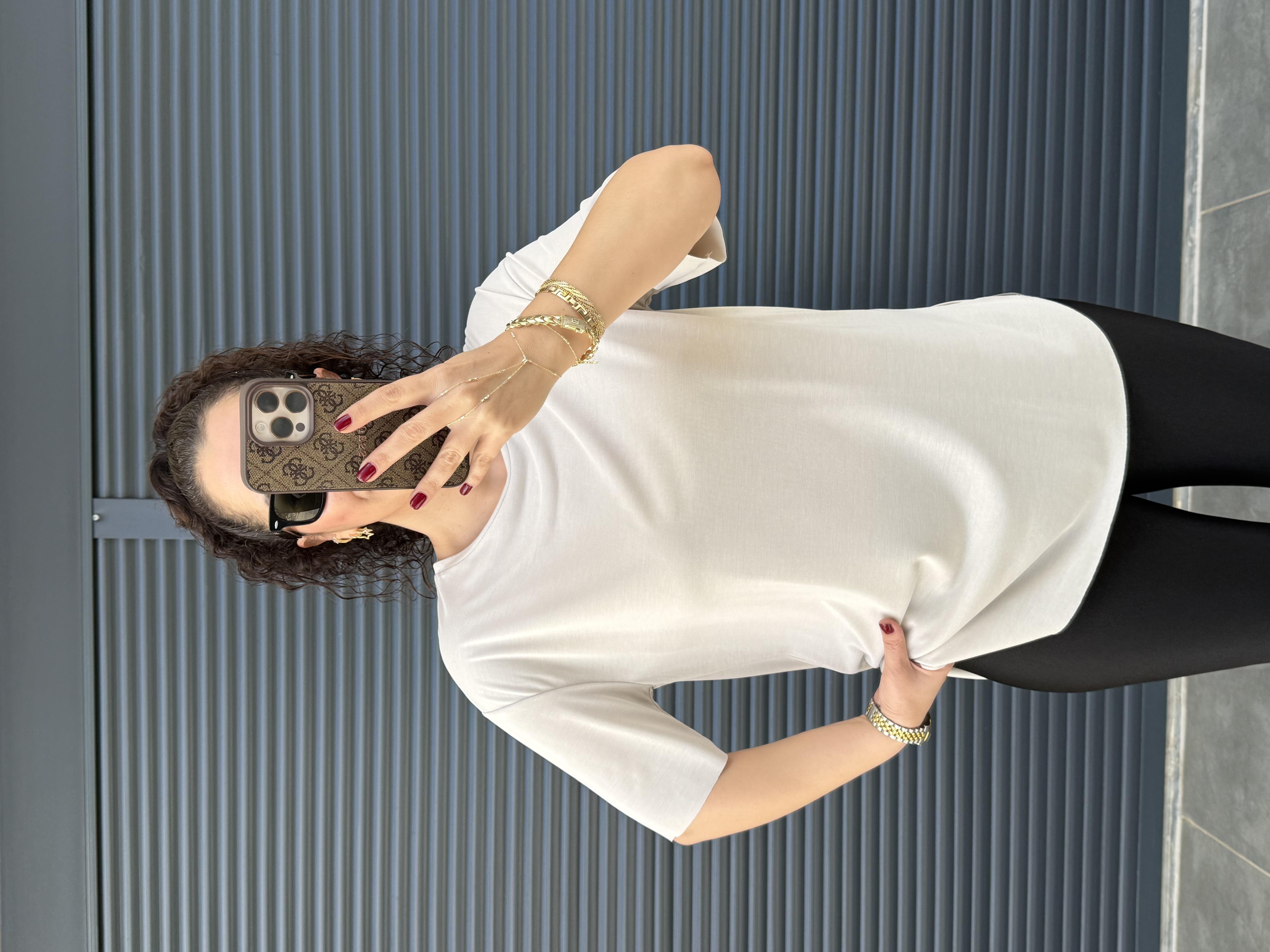 İthal Modal Bisiklet Yaka T-Shirt Taş