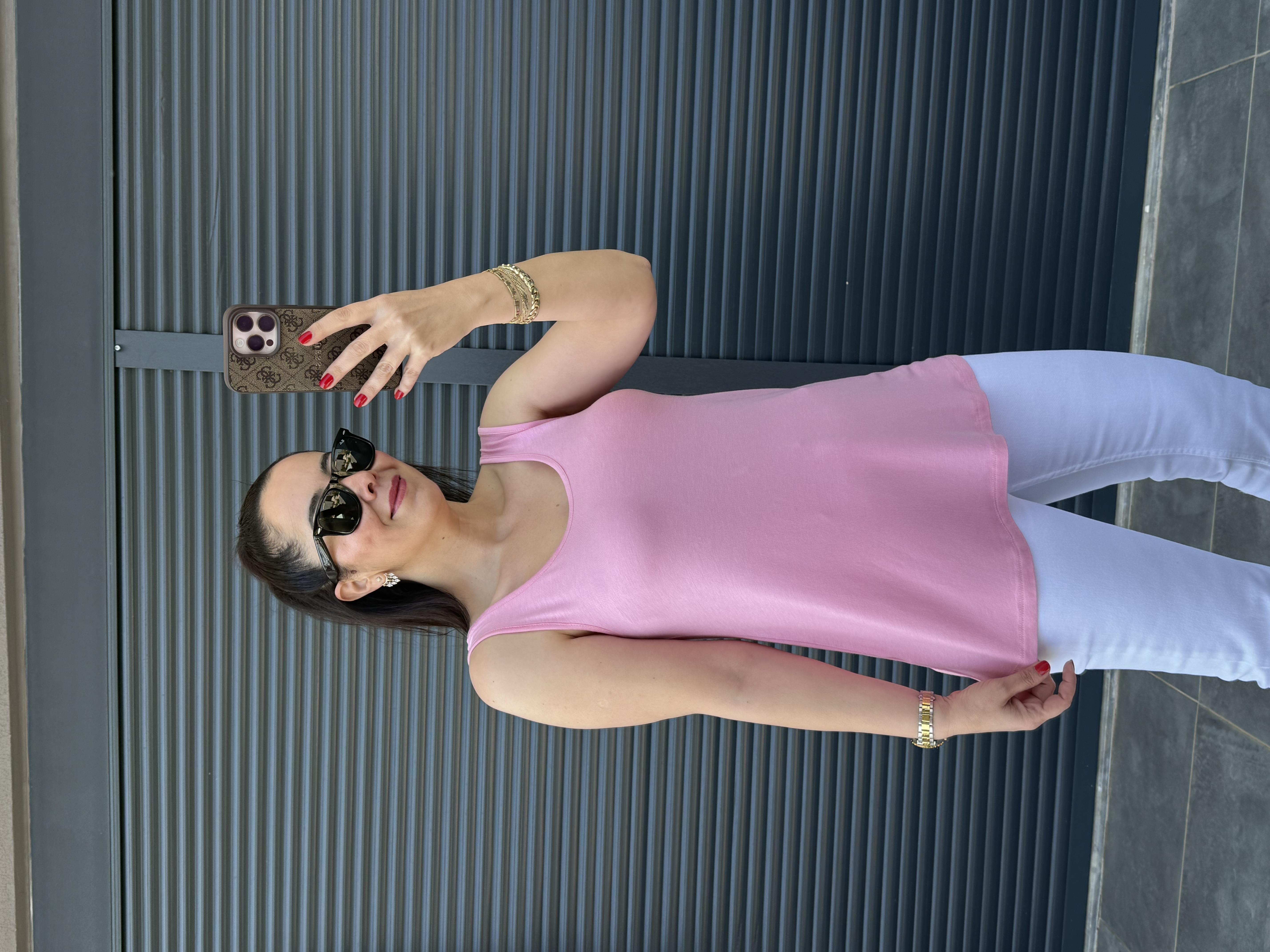 Kalın Askılı Modal Dökümlü Atlet Pembe
