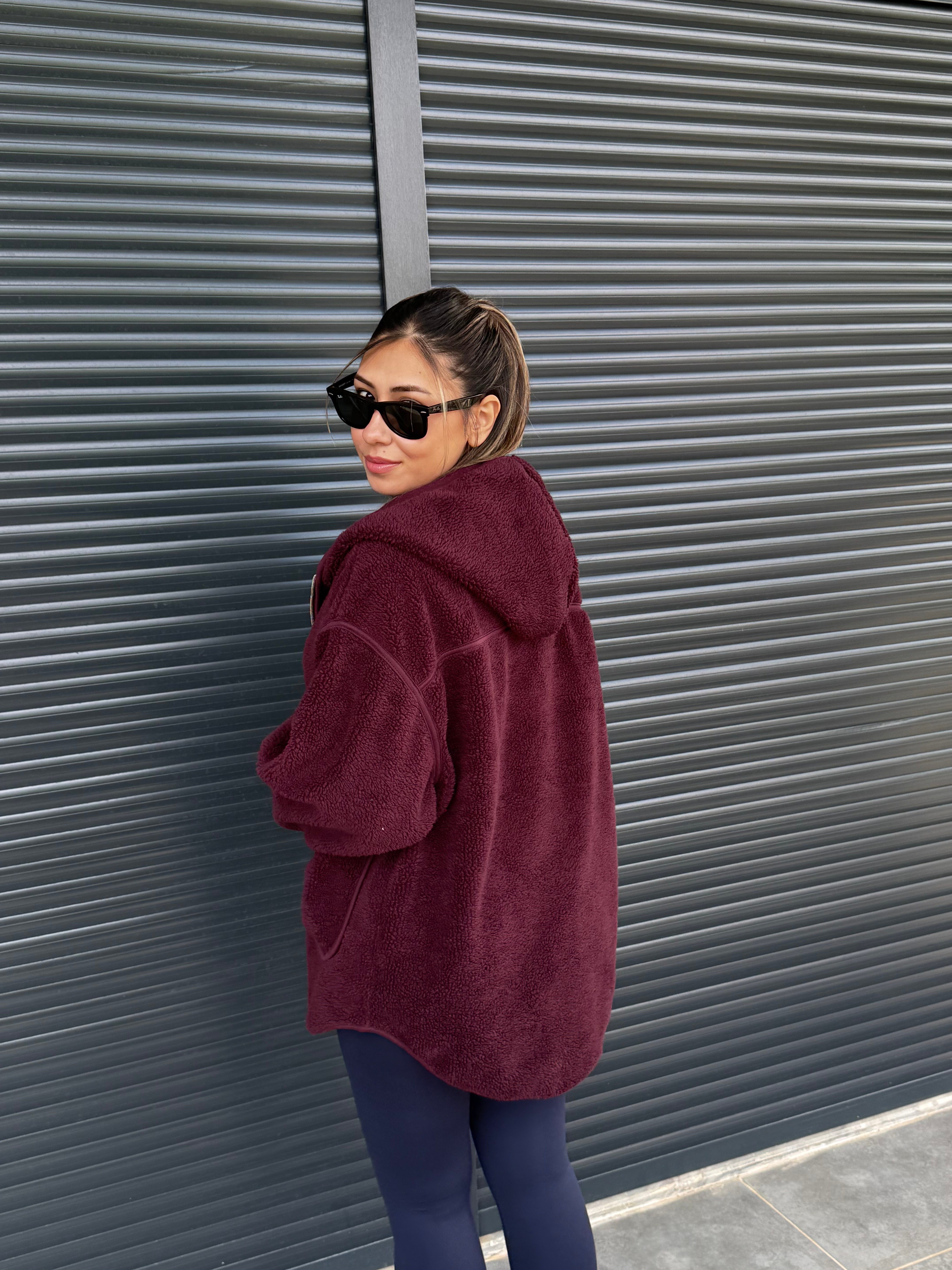Kanguru Cepli Fermuarlı Polar Sweat Mürdüm