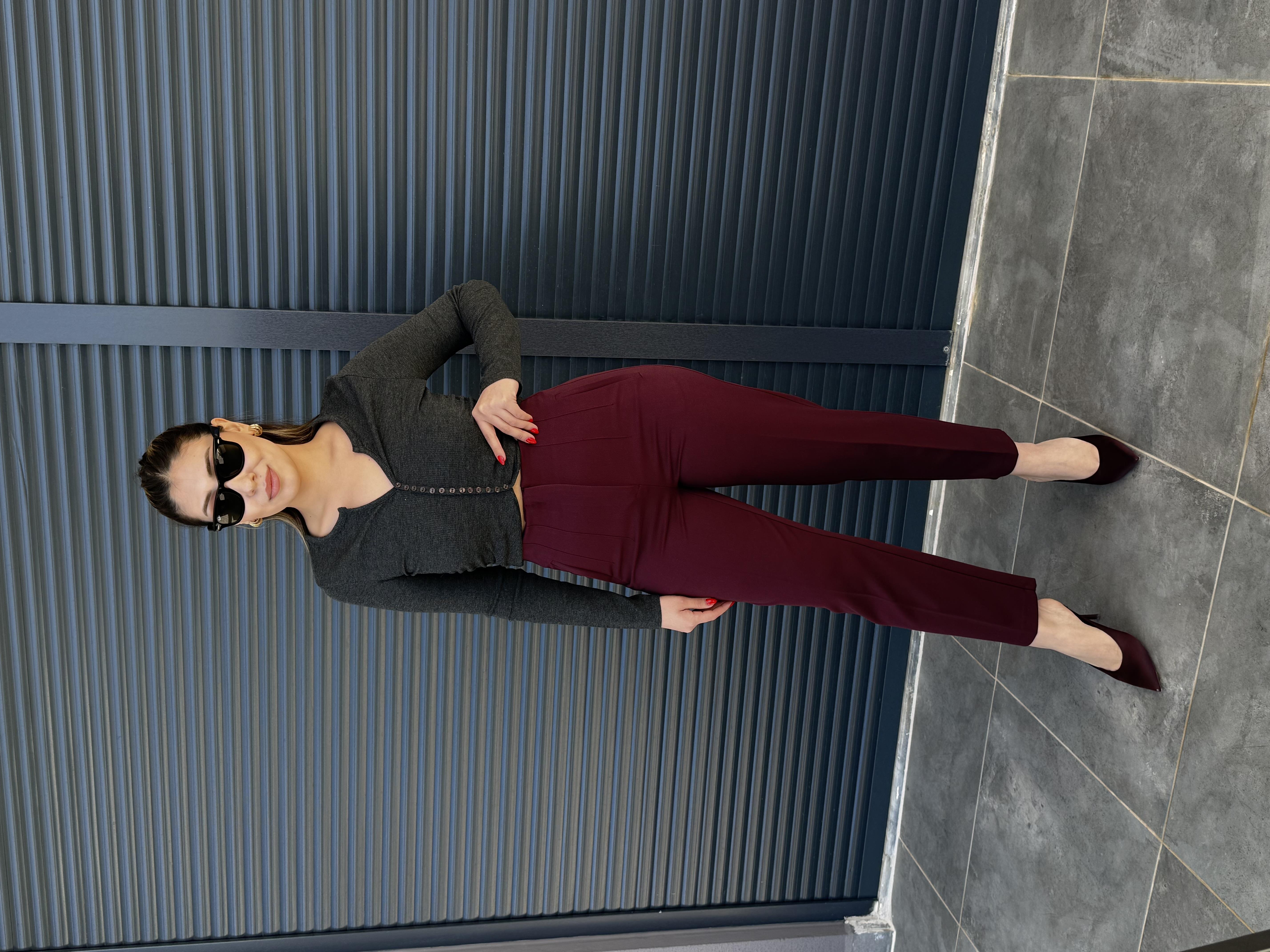 Karol Flatolu Kumaş Pantolon Bordo