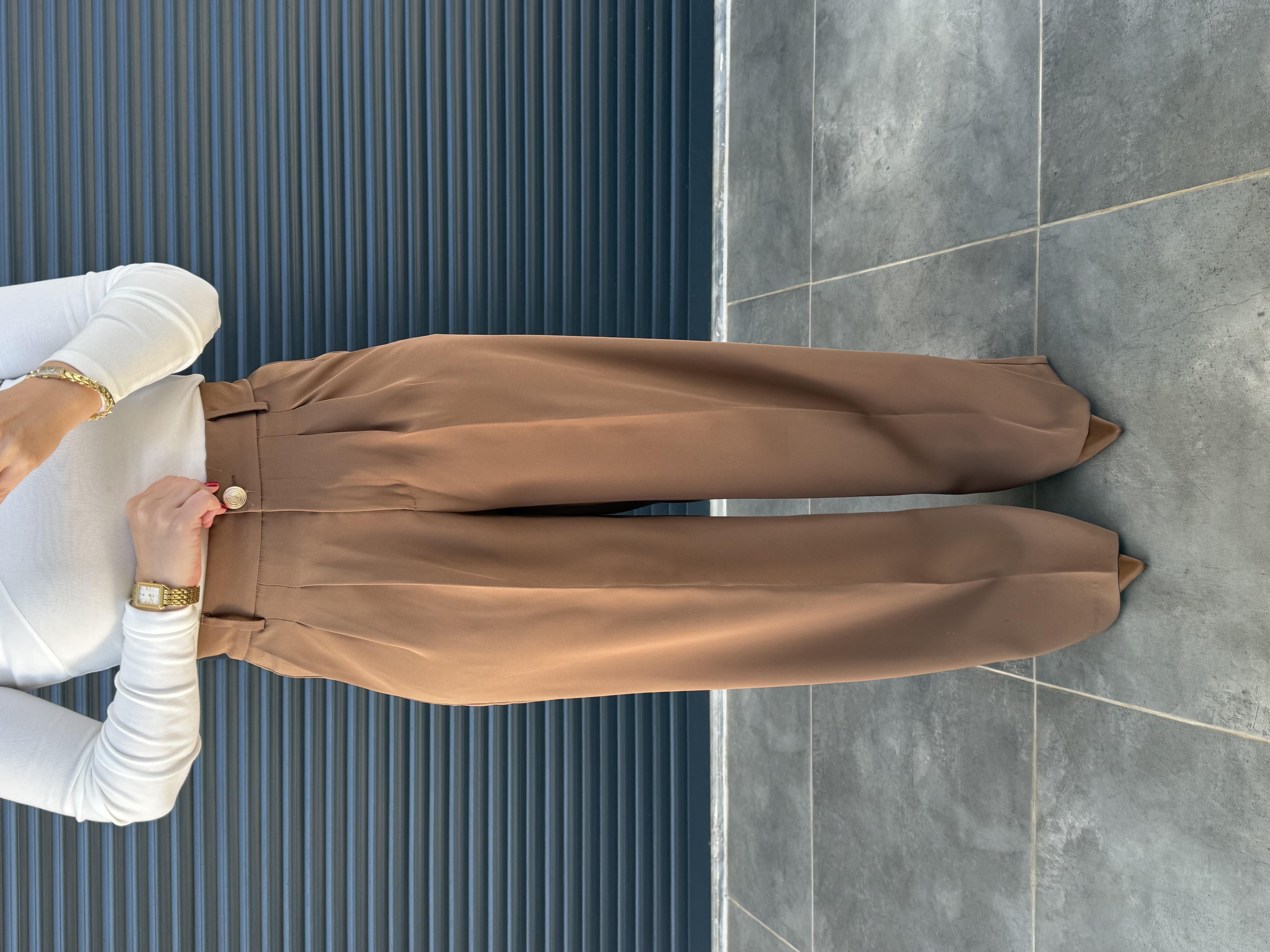 Karol Gold Düğmeli Palazzo Pantolon Camel
