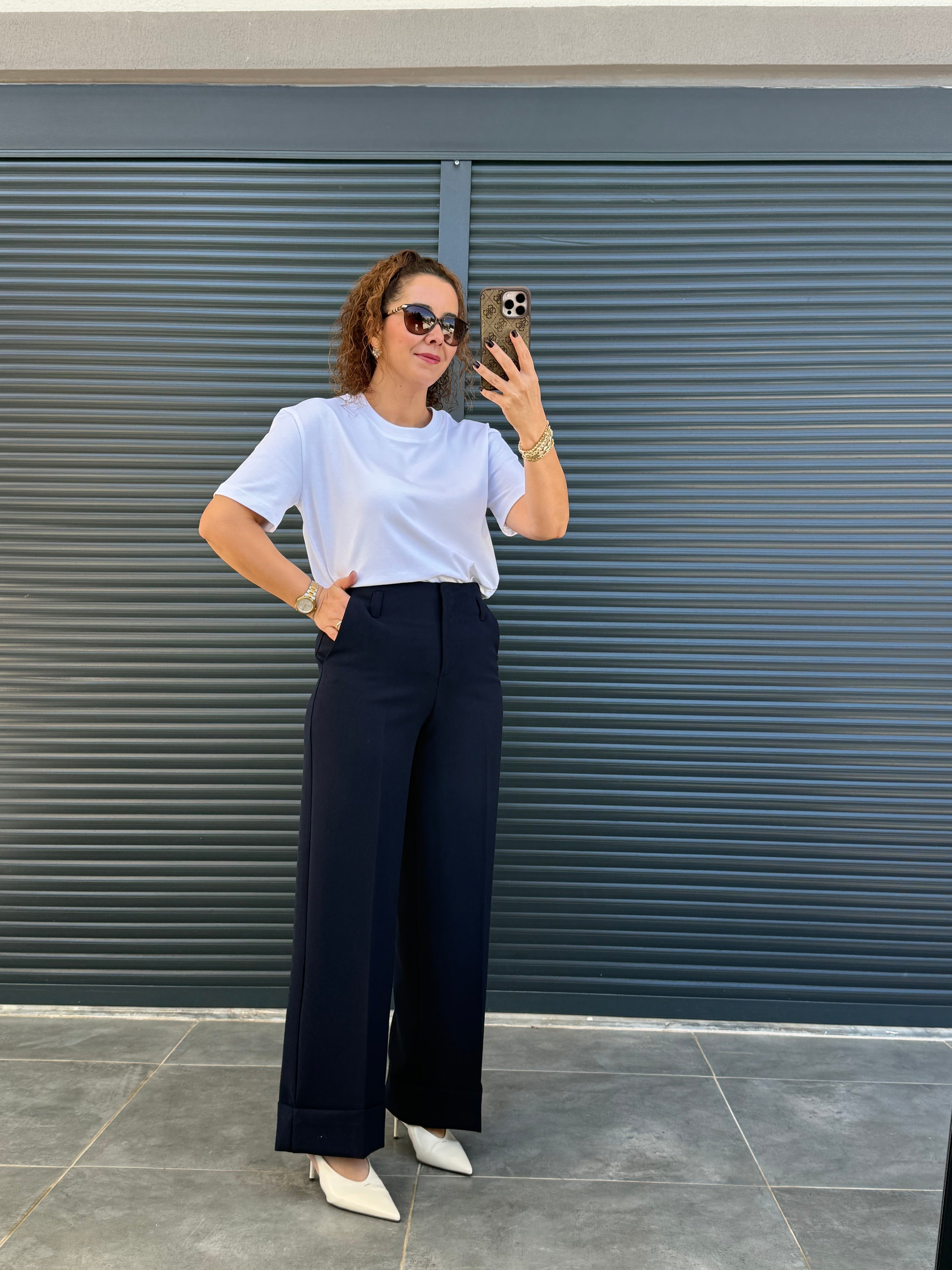 Karol Kemerli Duble Paça Pantolon Lacivert