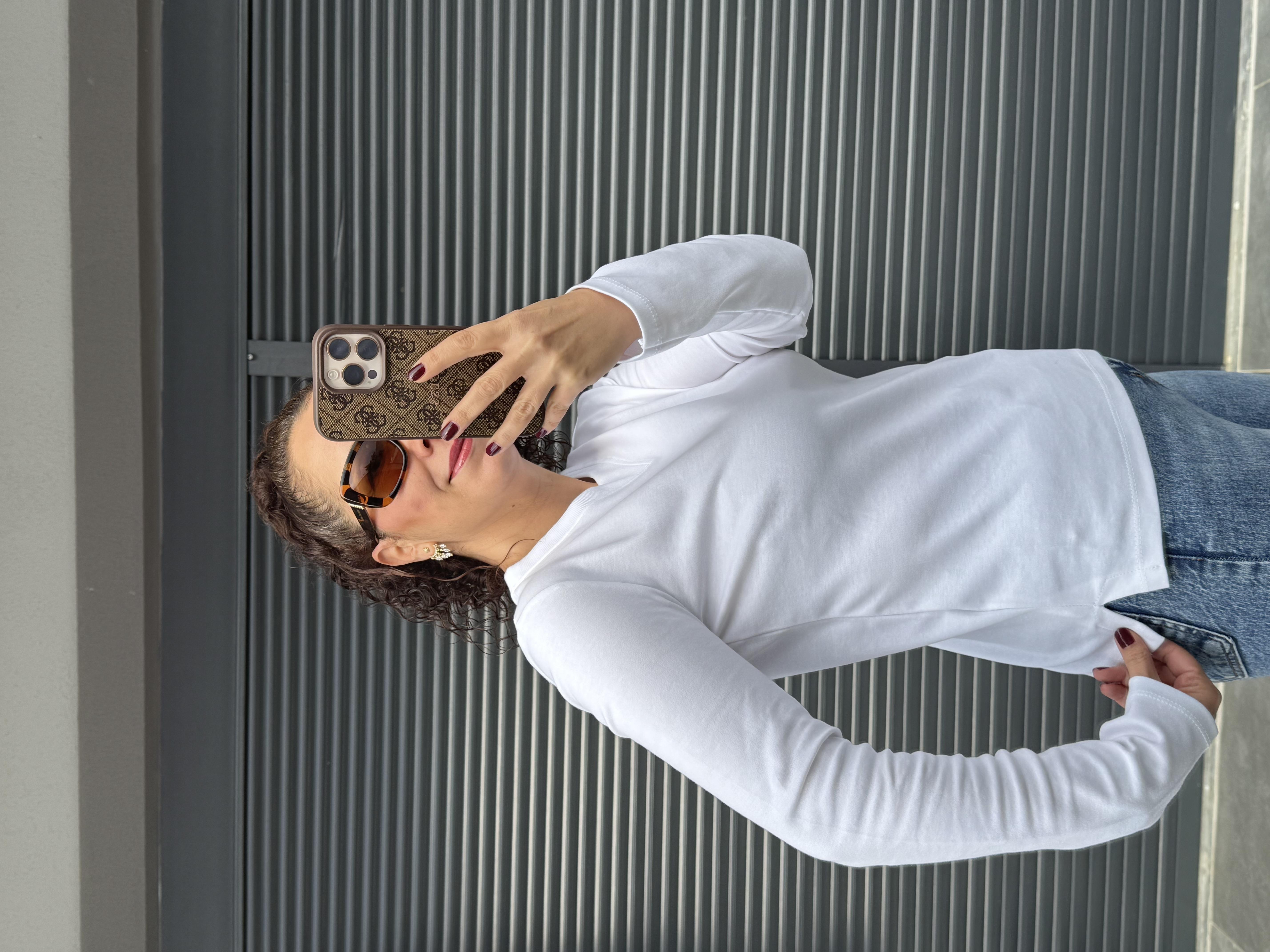 Karol Ribanalı Basic Bluz Beyaz