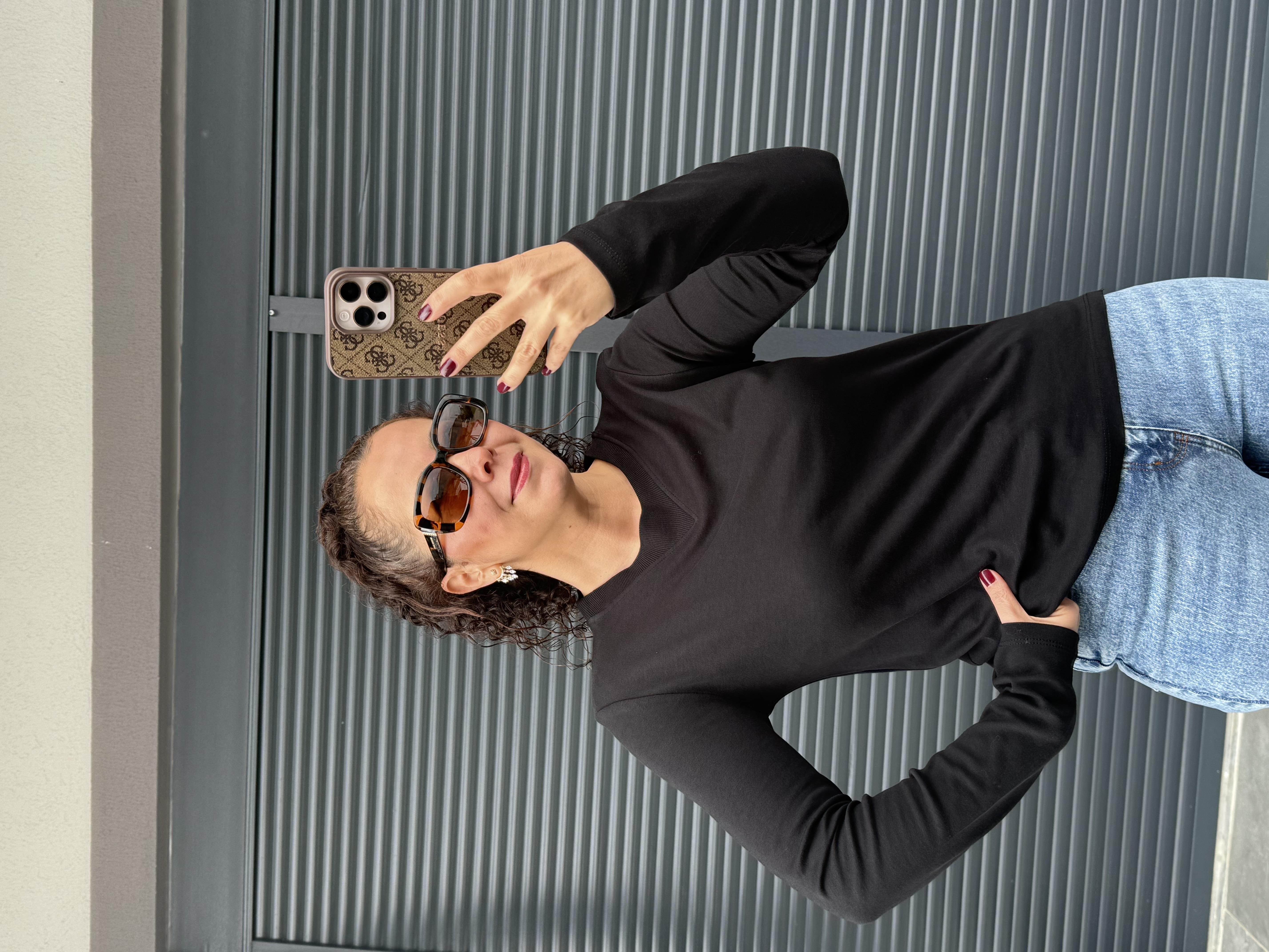 Karol Ribanalı Basic Bluz Siyah