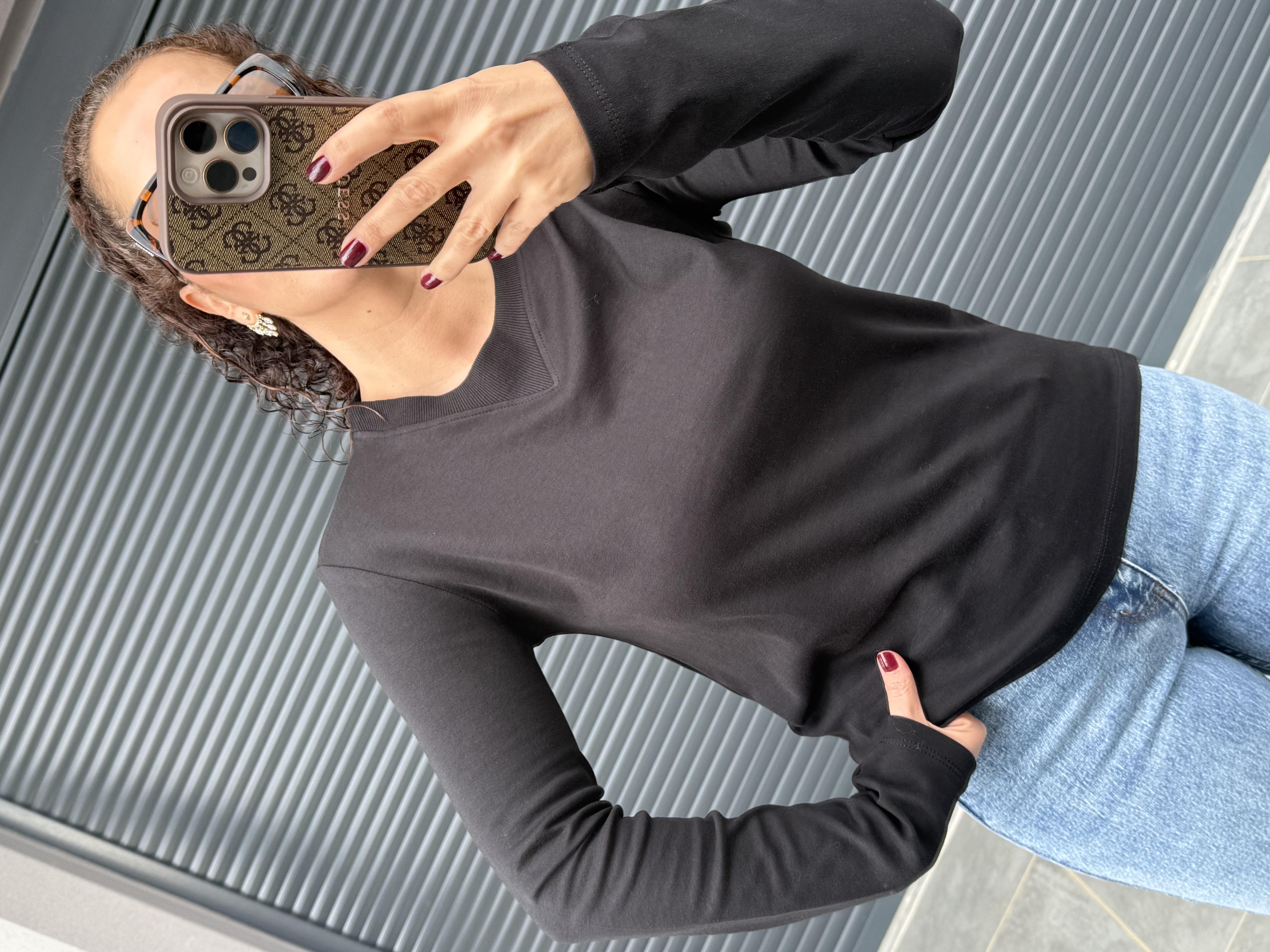Karol Ribanalı Basic Bluz Siyah