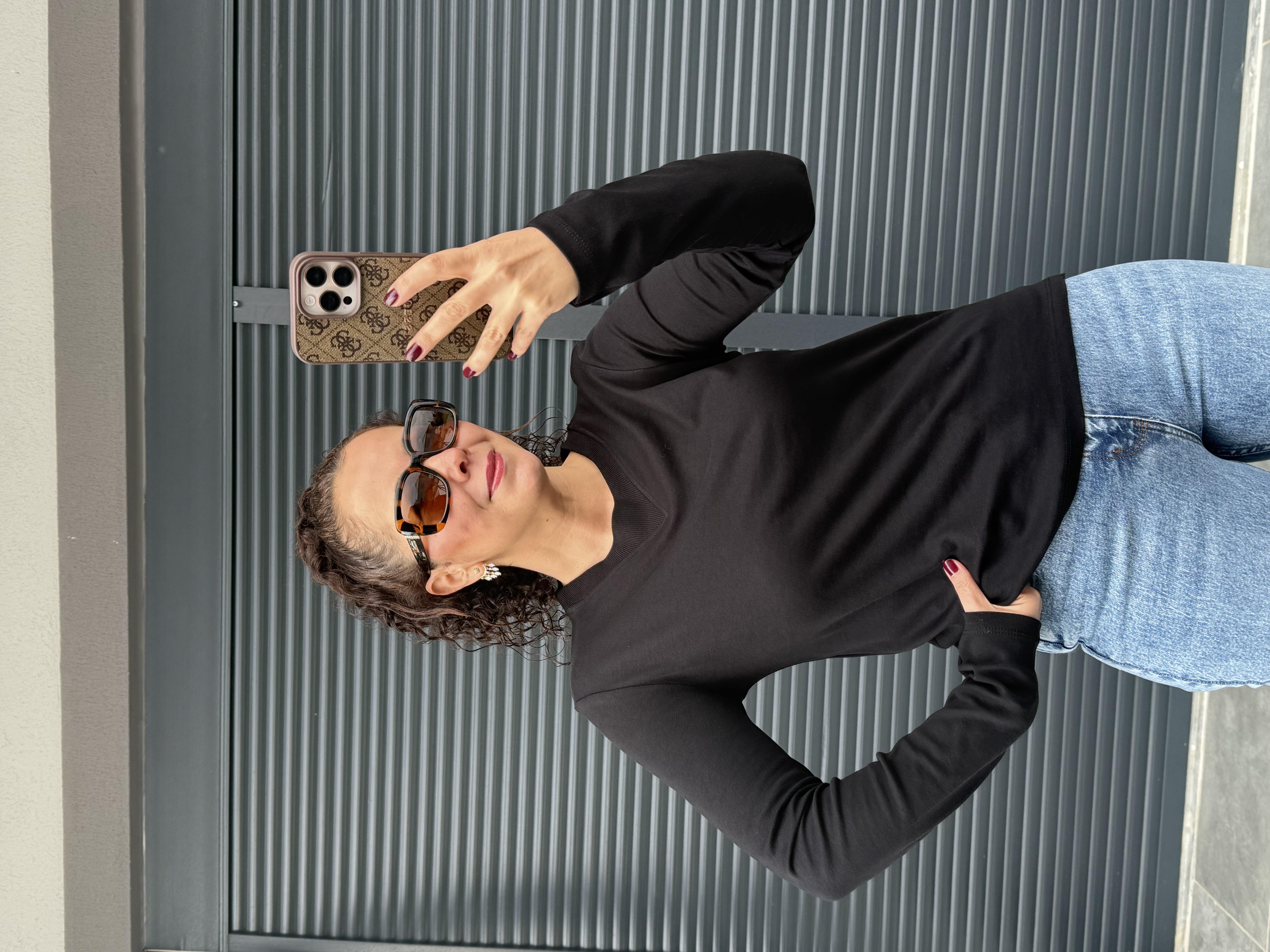 Karol Ribanalı Basic Bluz Siyah