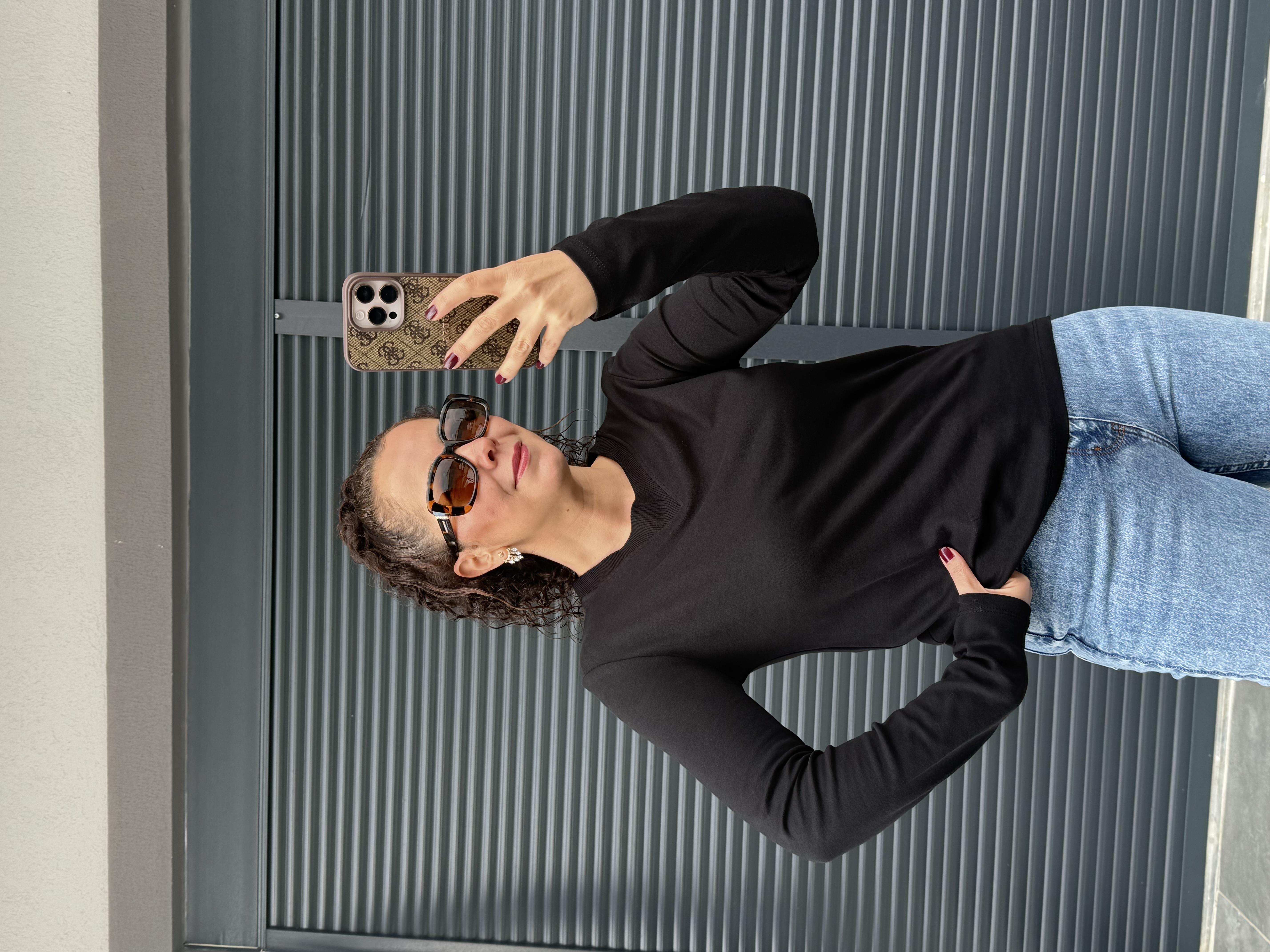 Karol Ribanalı Basic Bluz Siyah