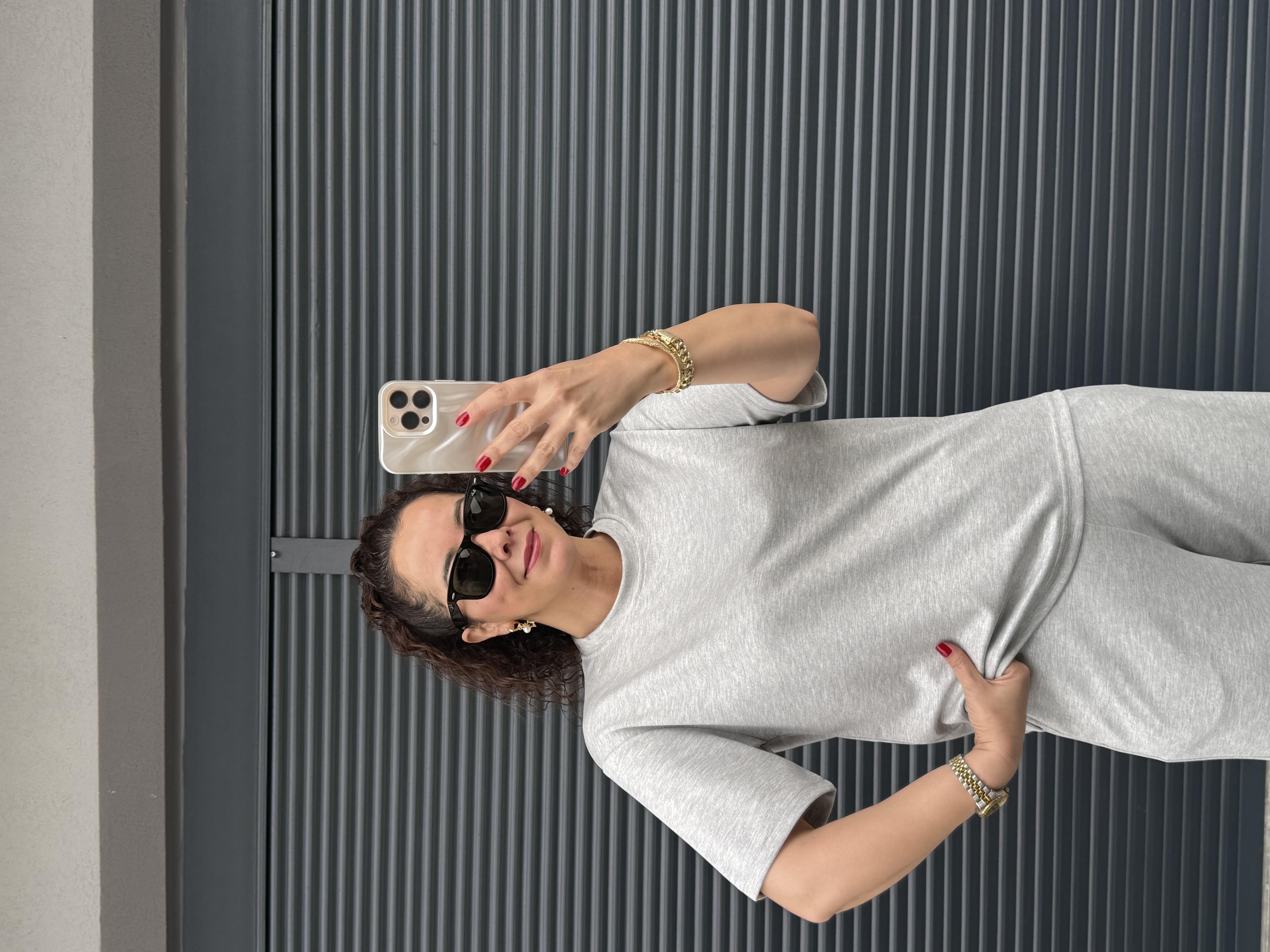 Kısa Kollu T-shirt Pantolon Takım Gri