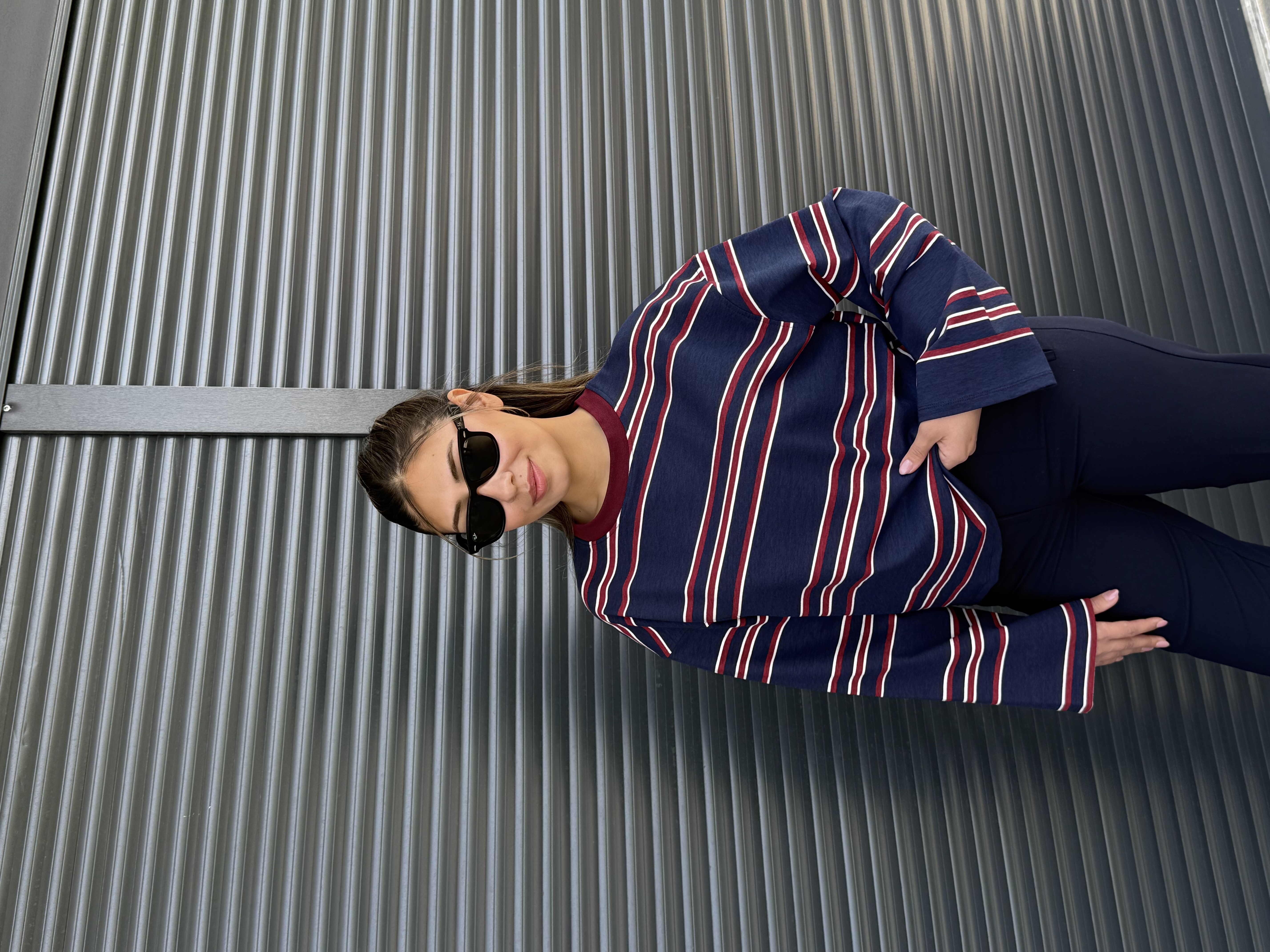 Lacivert Bordo Çizgili Sweatshirt