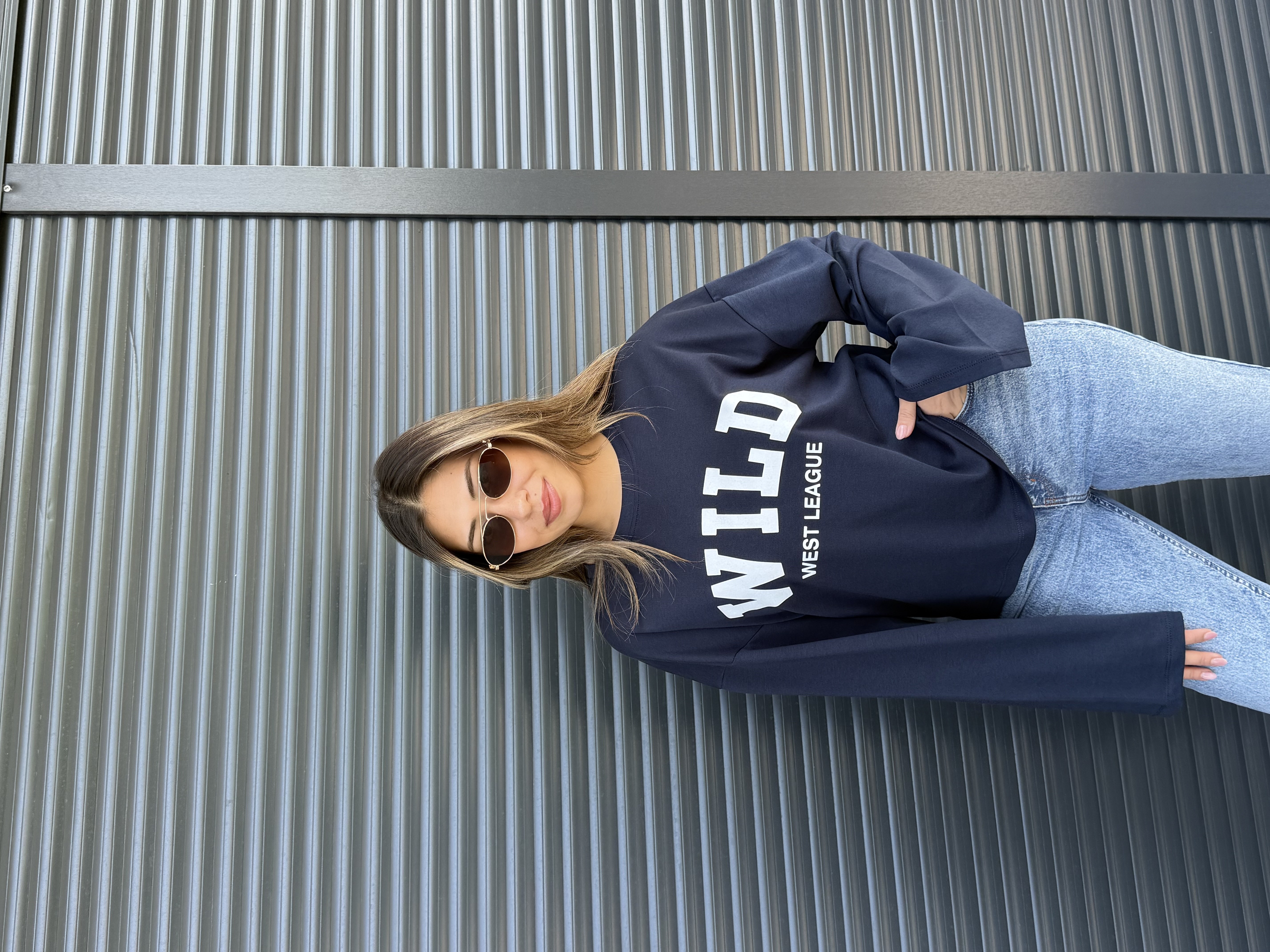 Lacivert Yazı Baskılı İnce Sweatshirt