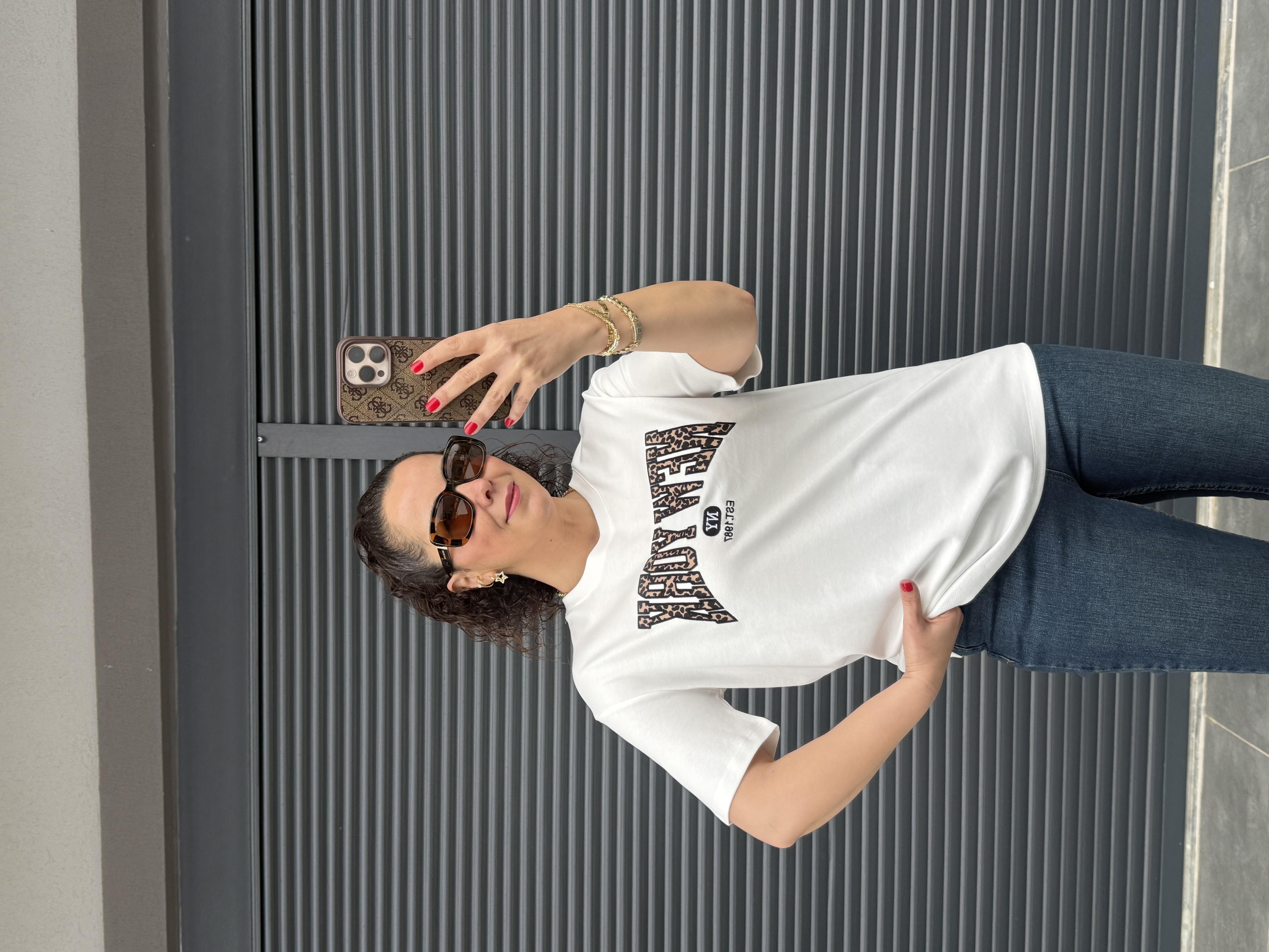 Leopar New York T-Shirt Beyaz