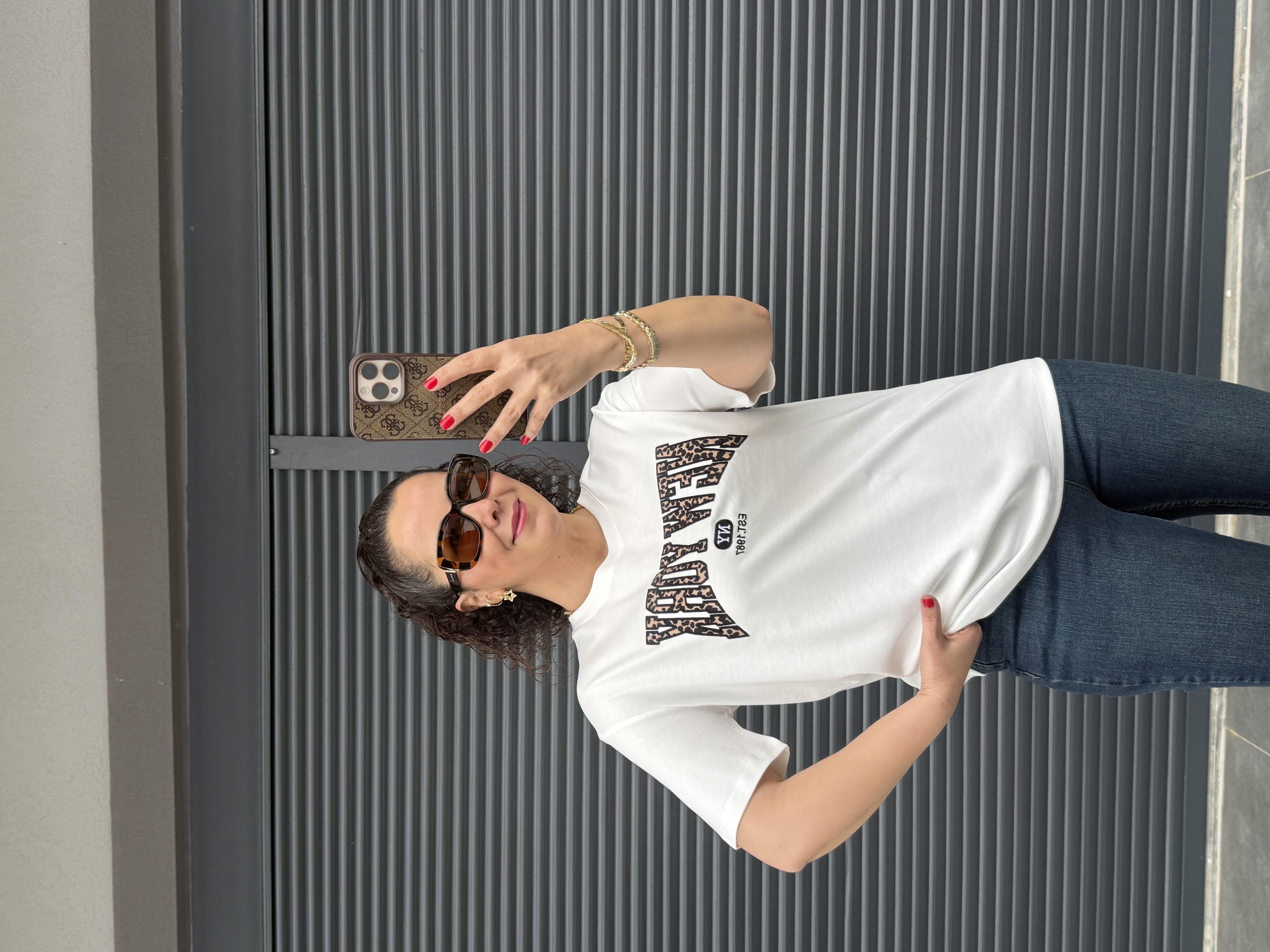 Leopar New York T-Shirt Beyaz