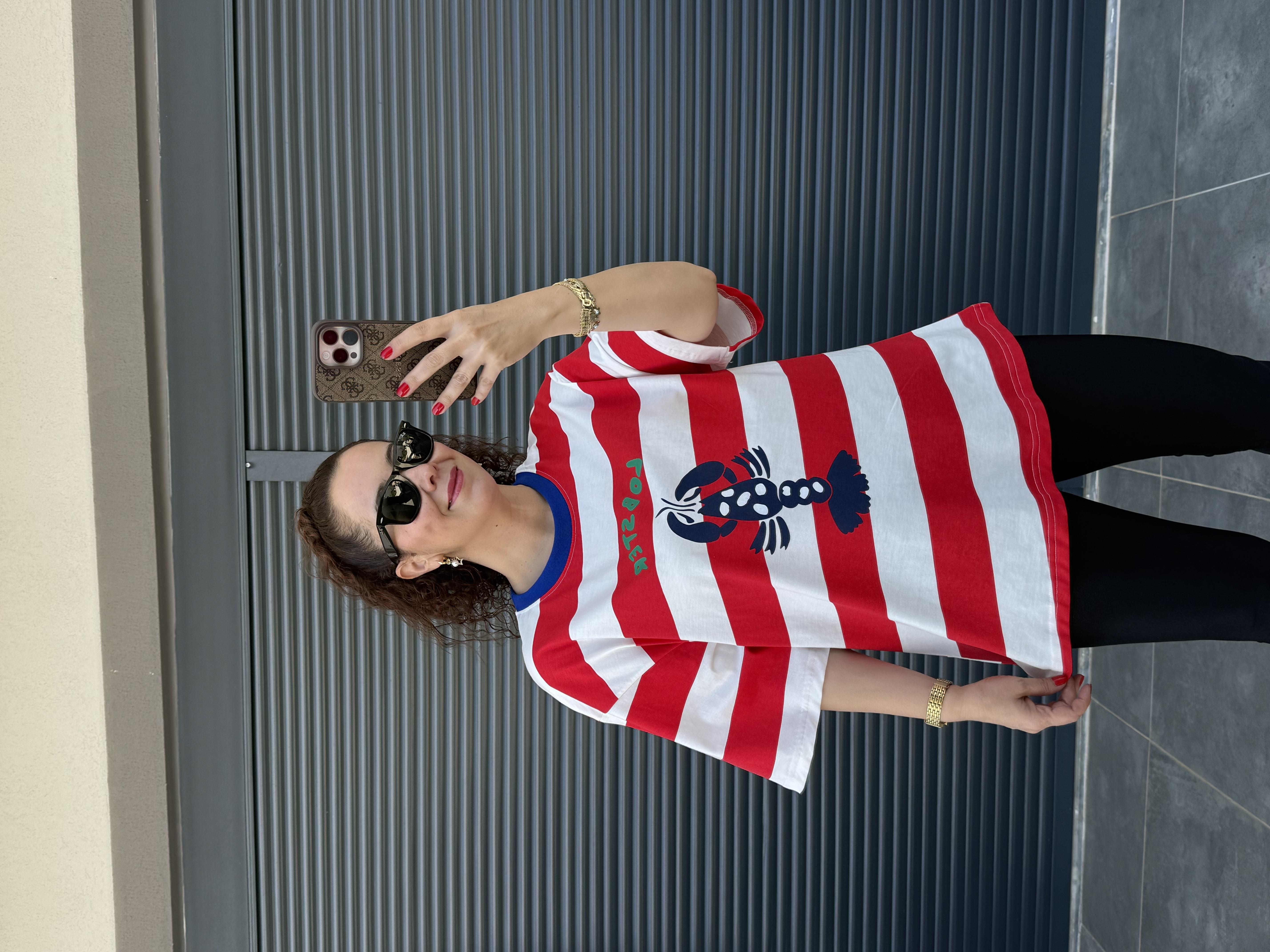 Lobster Çizgili Oversize T-shirt