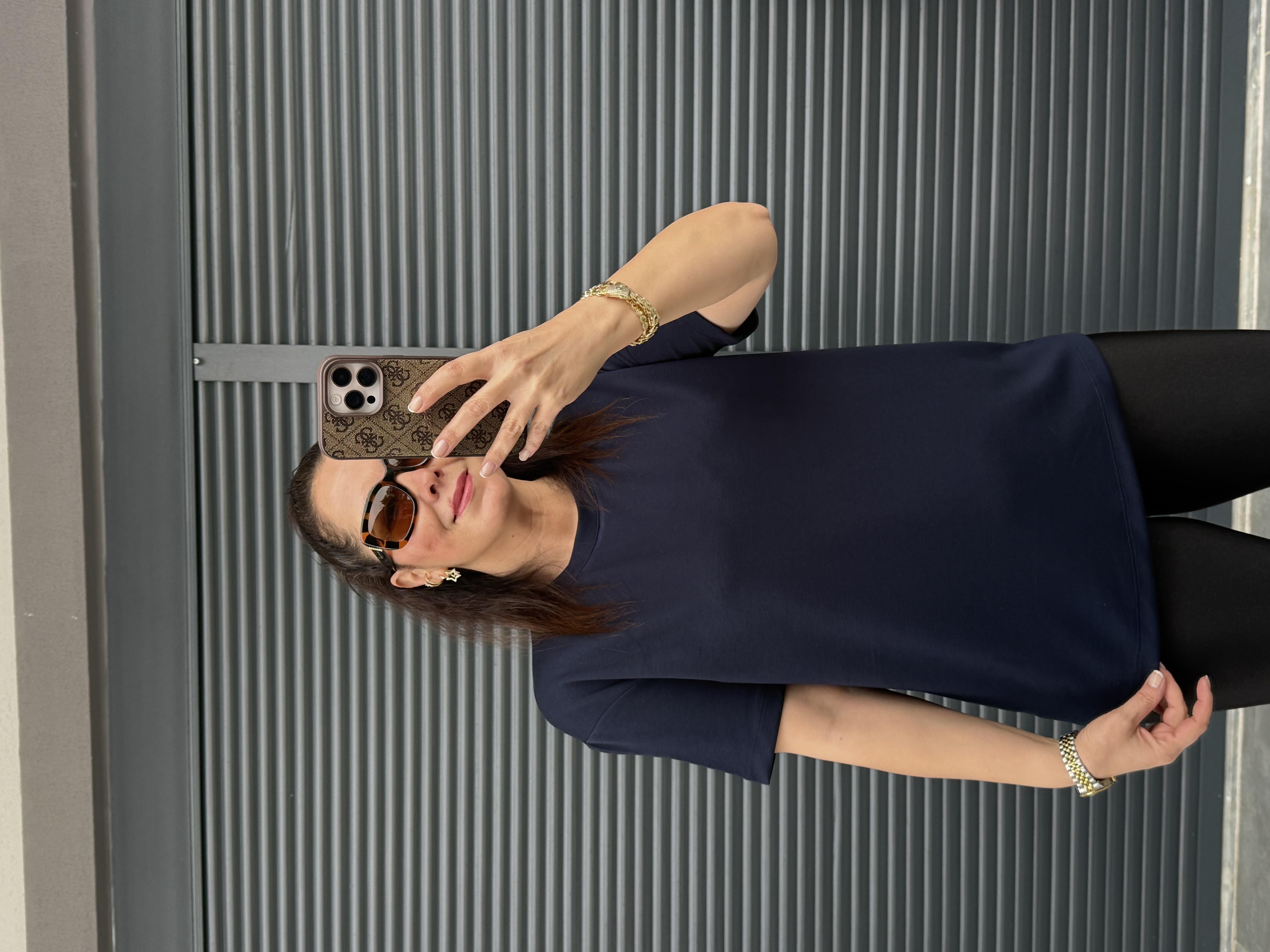 Modal Kumaş Bisiklet Yaka Basic T-Shirt Lacivert
