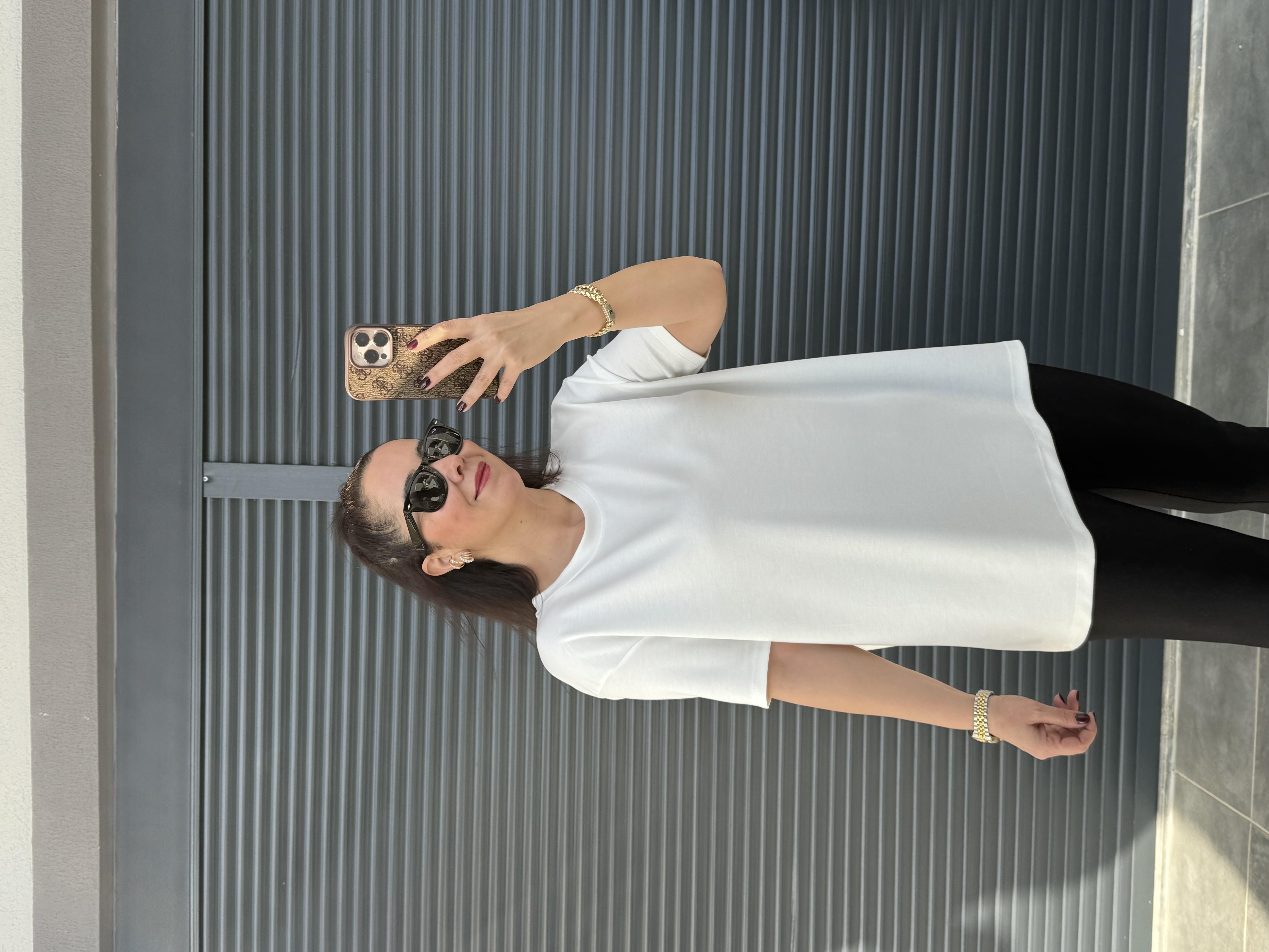 Modal Kumaş Bisiklet Yaka Basic T-Shirt Beyaz