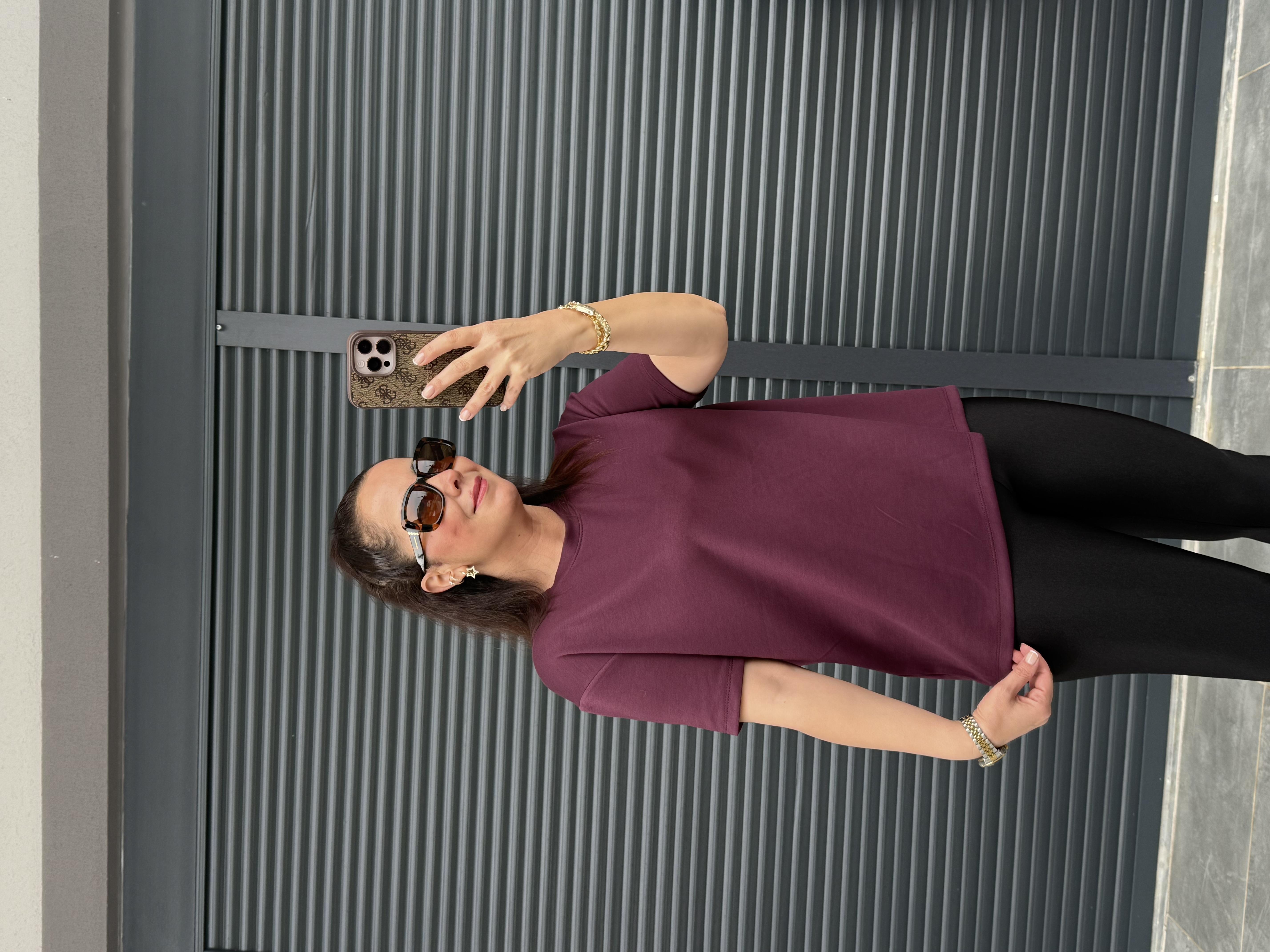 Modal Kumaş Bisiklet Yaka Basic T-Shirt Mürdüm