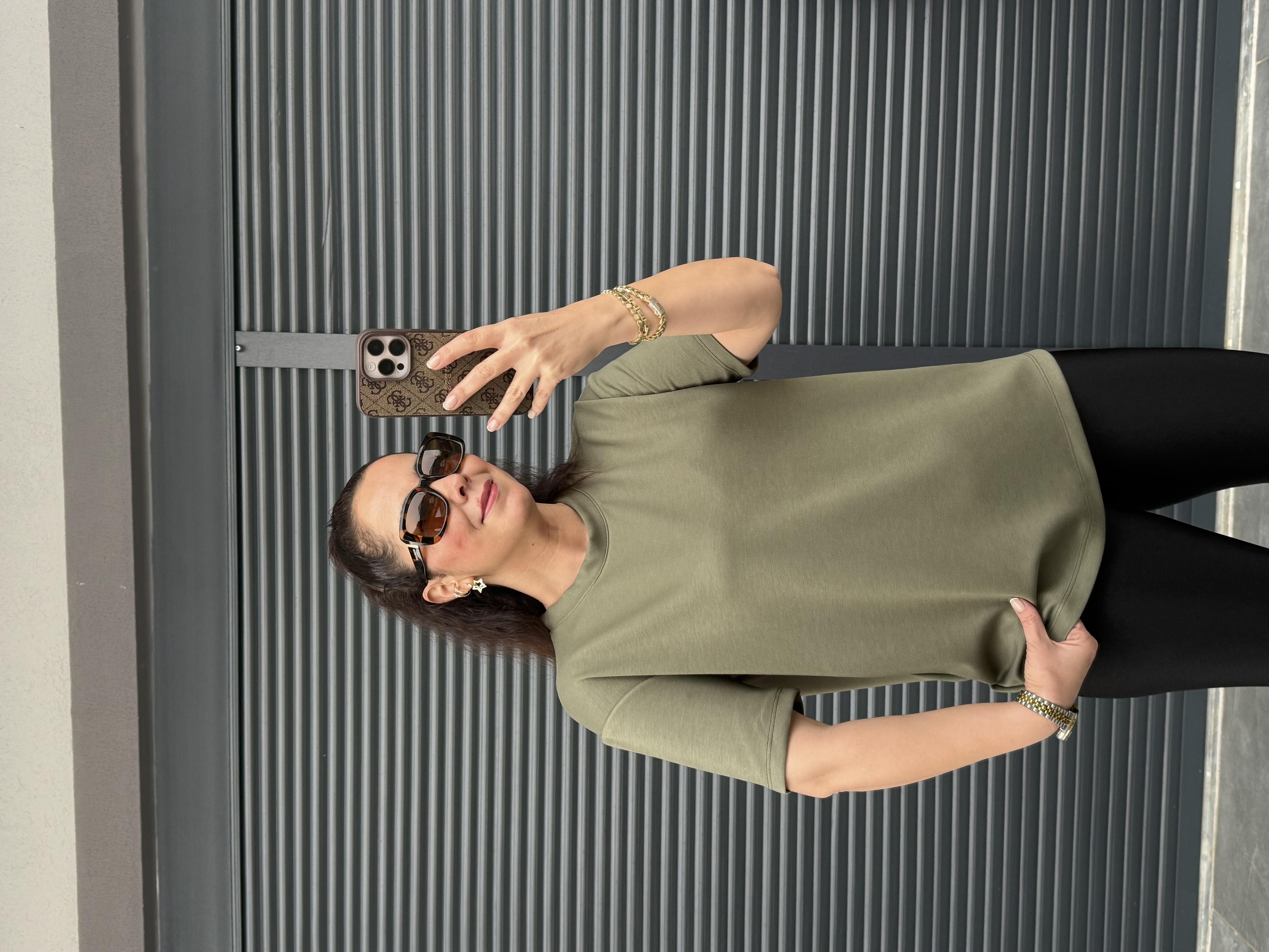 Modal Kumaş Bisiklet Yaka Basic T-Shirt Haki