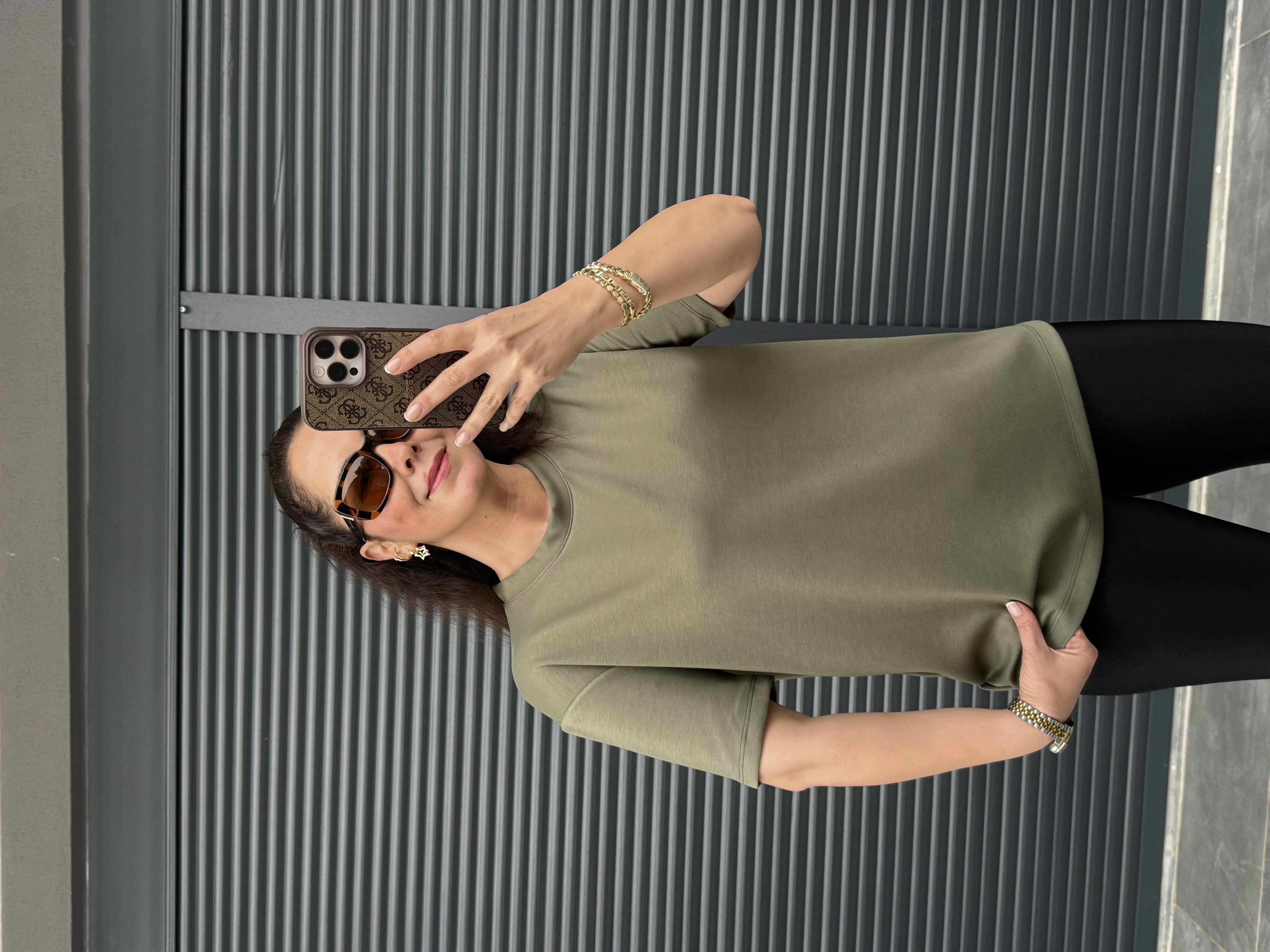 Modal Kumaş Bisiklet Yaka Basic T-Shirt Haki