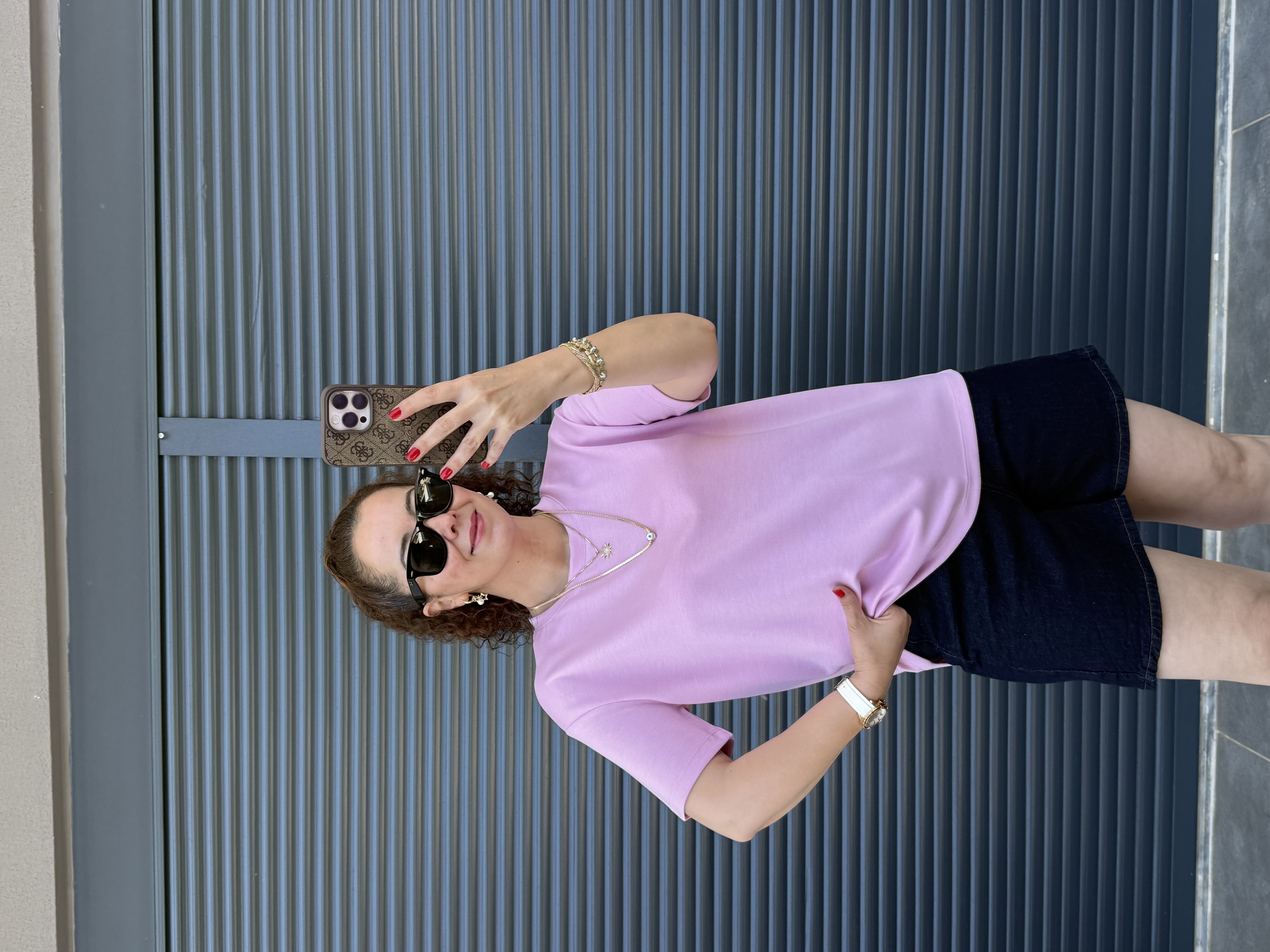 Modal Kumaş Bisiklet Yaka Basic T-Shirt Pembe