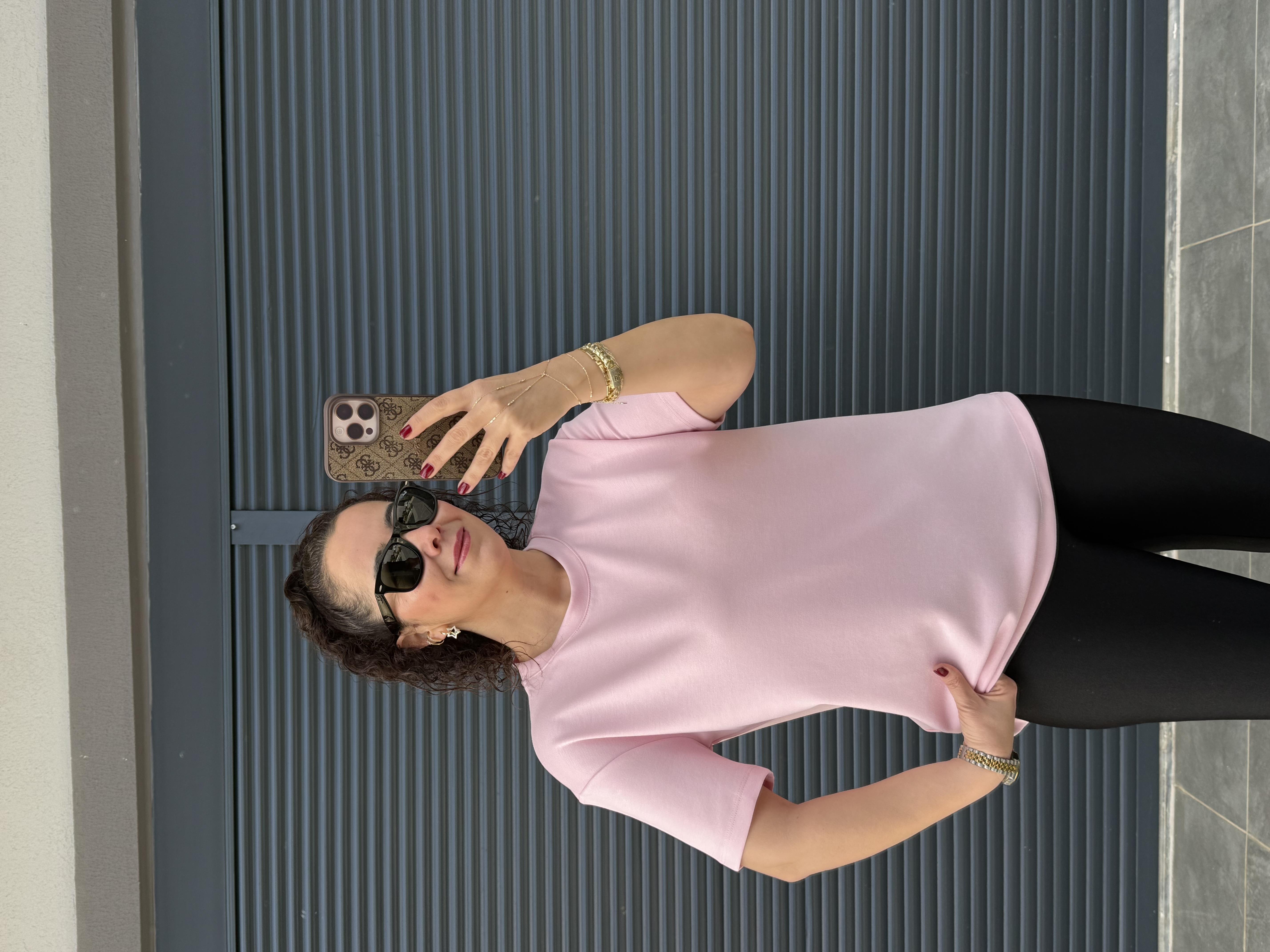 Modal Kumaş Bisiklet Yaka Basic T-Shirt Pembe