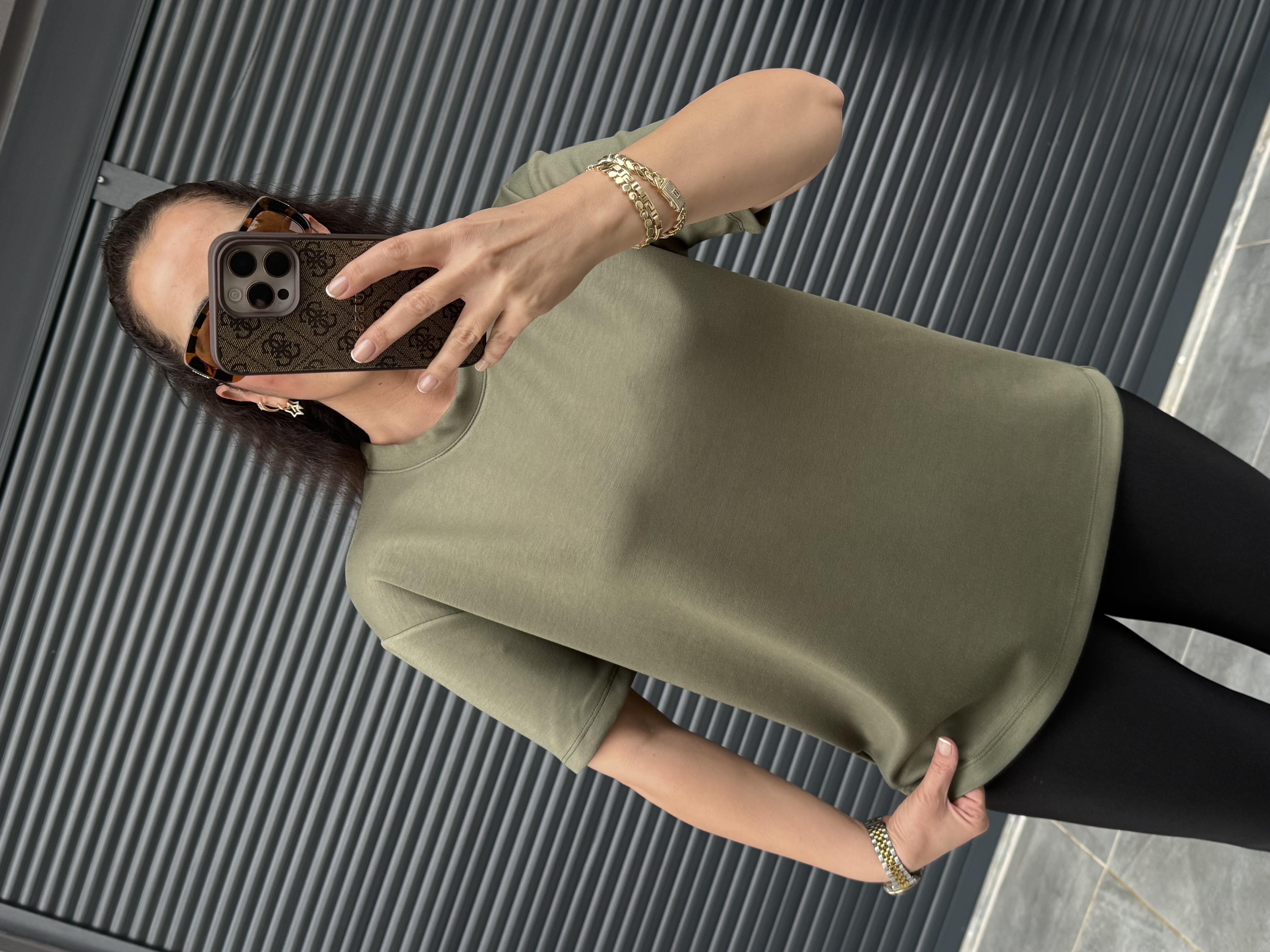 Modal Kumaş Bisiklet Yaka Basic T-Shirt Haki