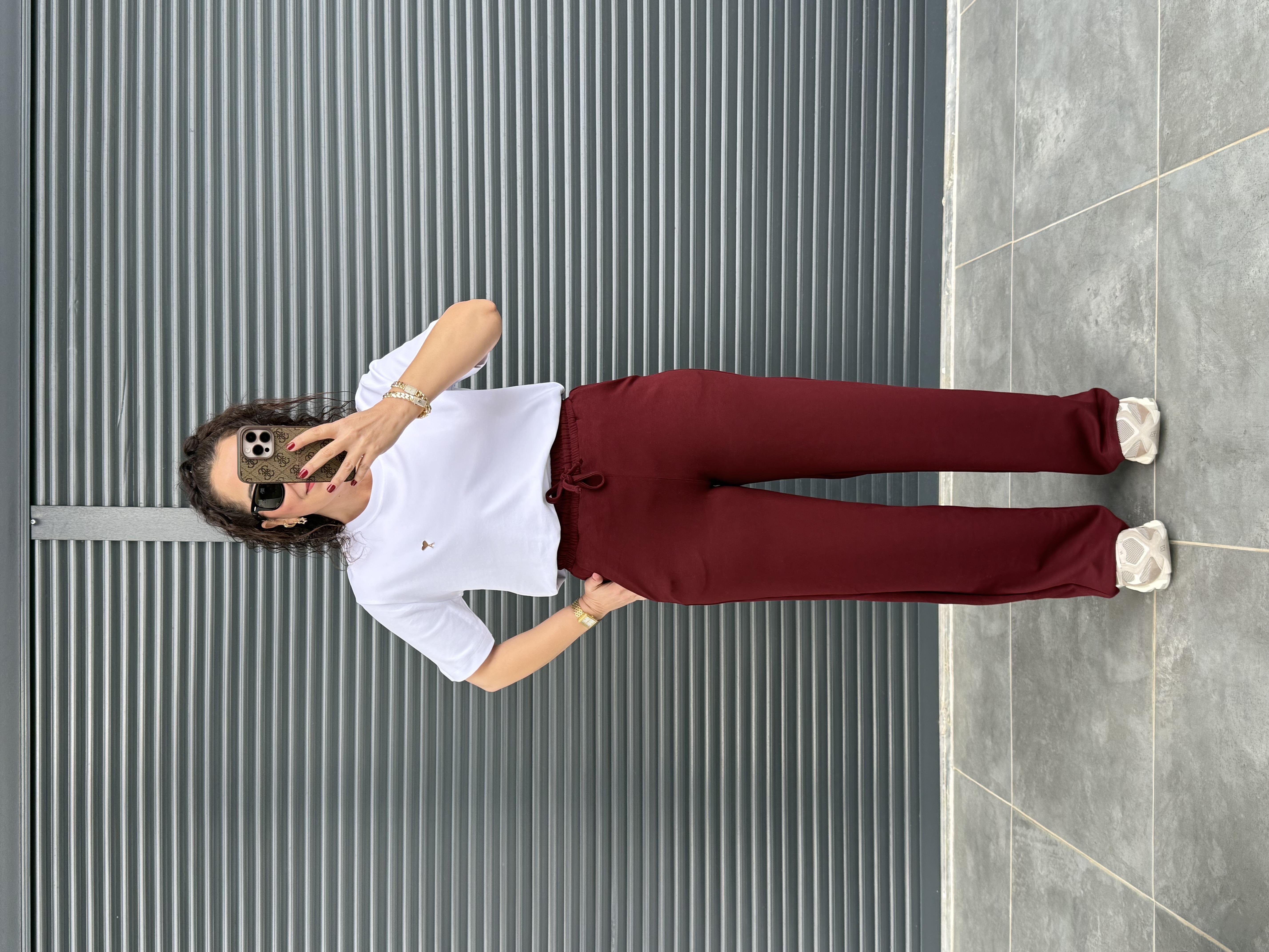 Modal Kumaş Boru Paça Eşofman Altı Bordo