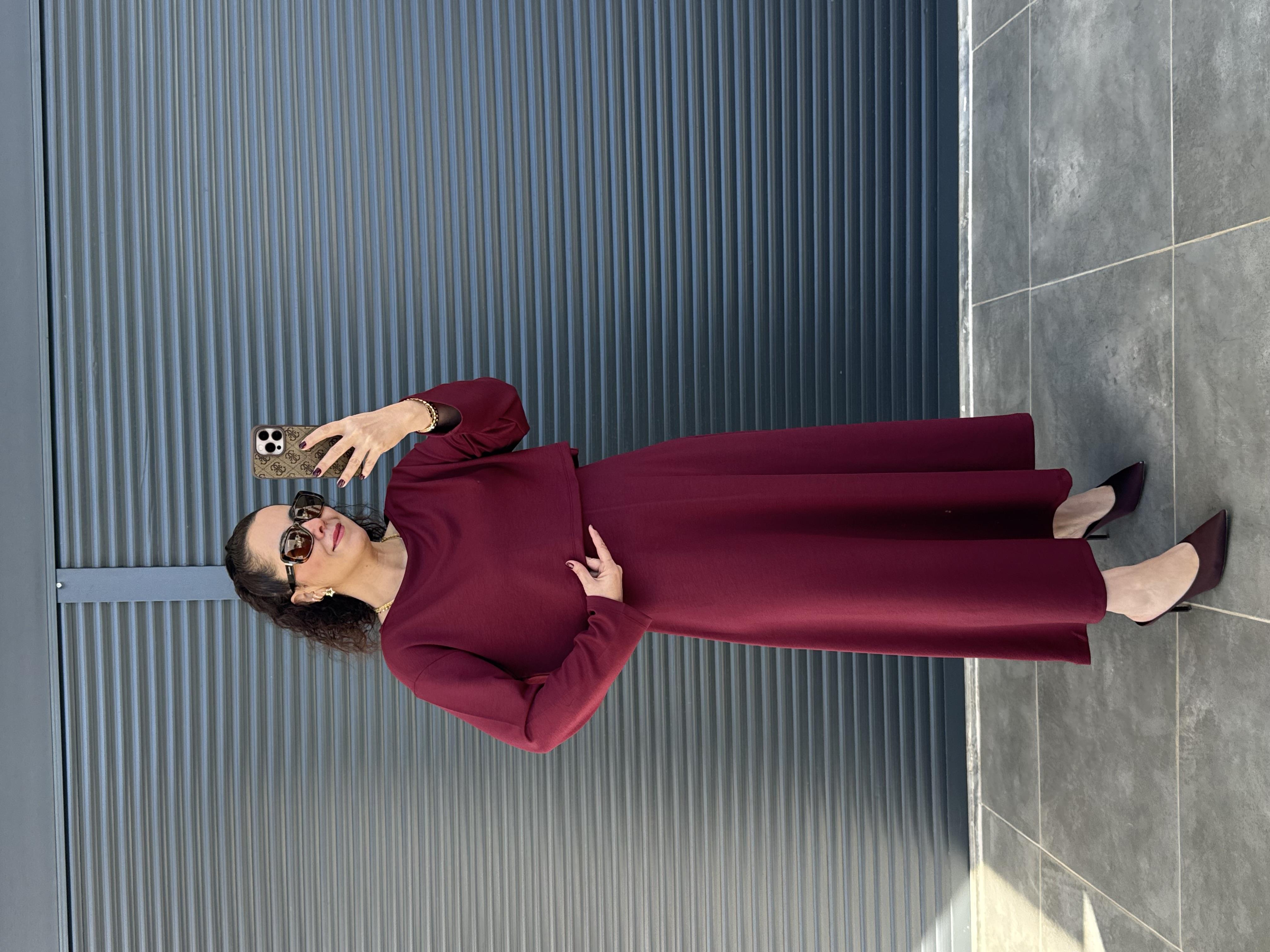 Modal Kumaş Elbise Bluz Takım Bordo