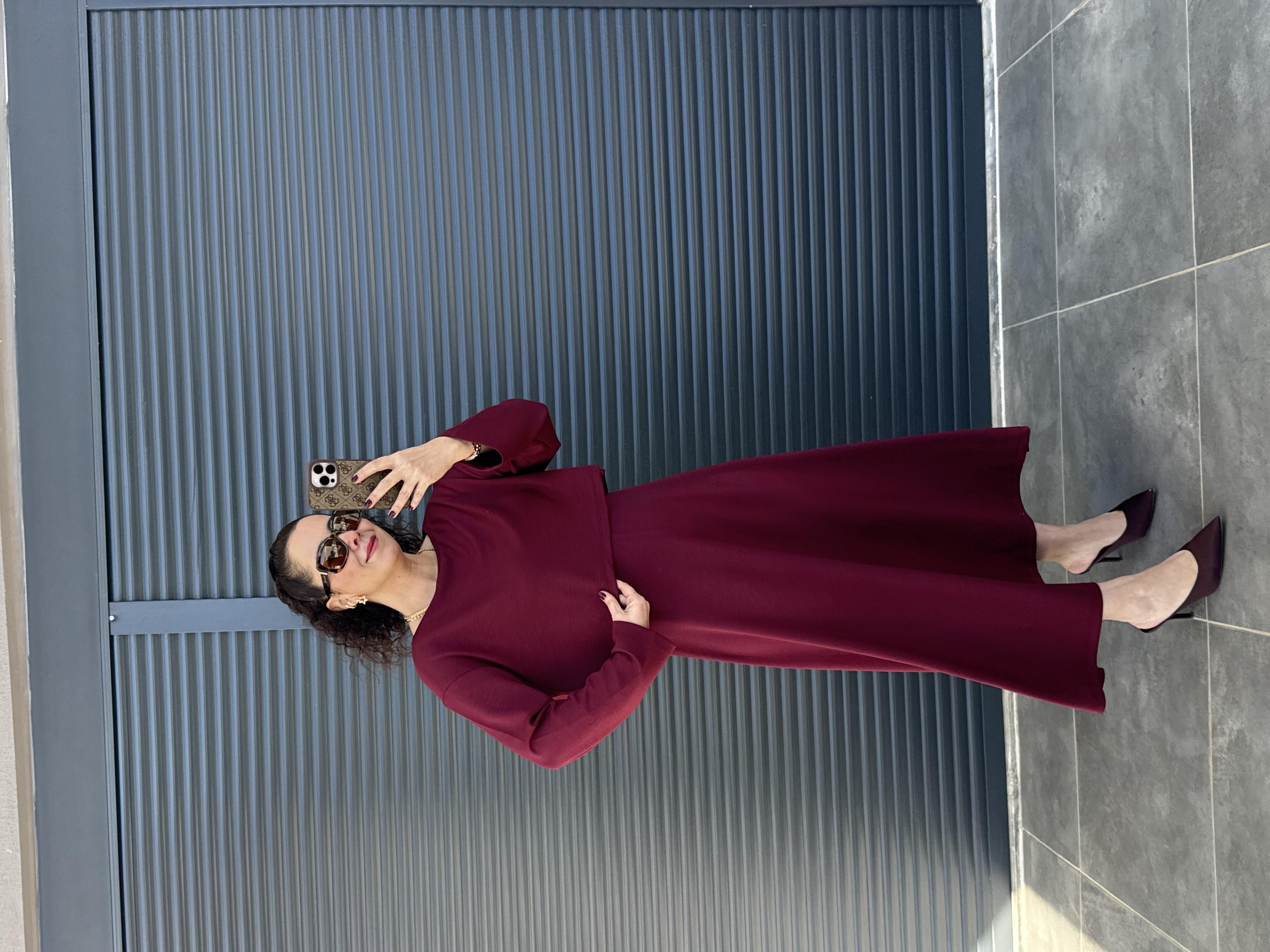 Modal Kumaş Elbise Bluz Takım Bordo