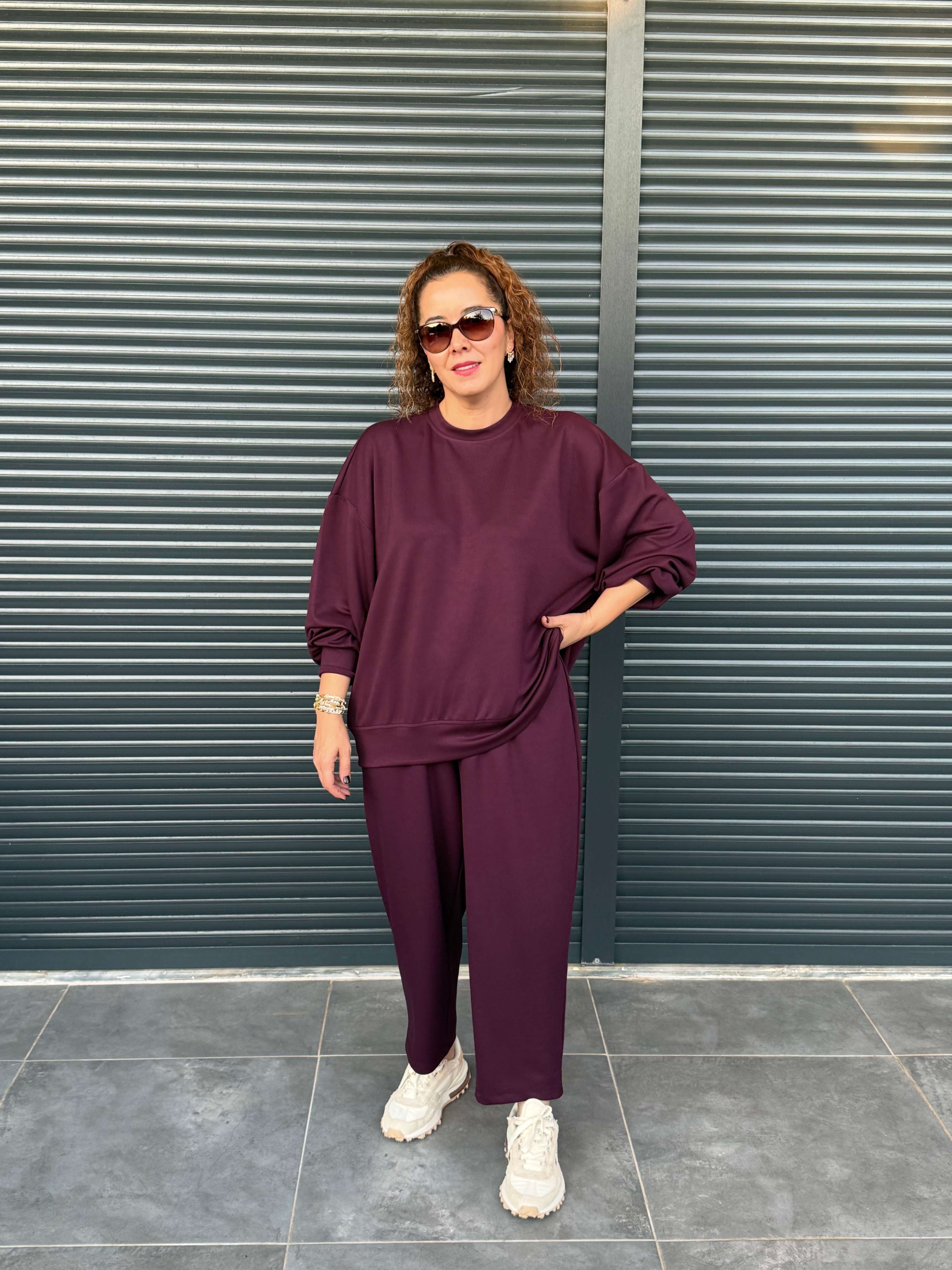 Modal Kumaş Şalvar Pantolonlu Takım Mürdüm