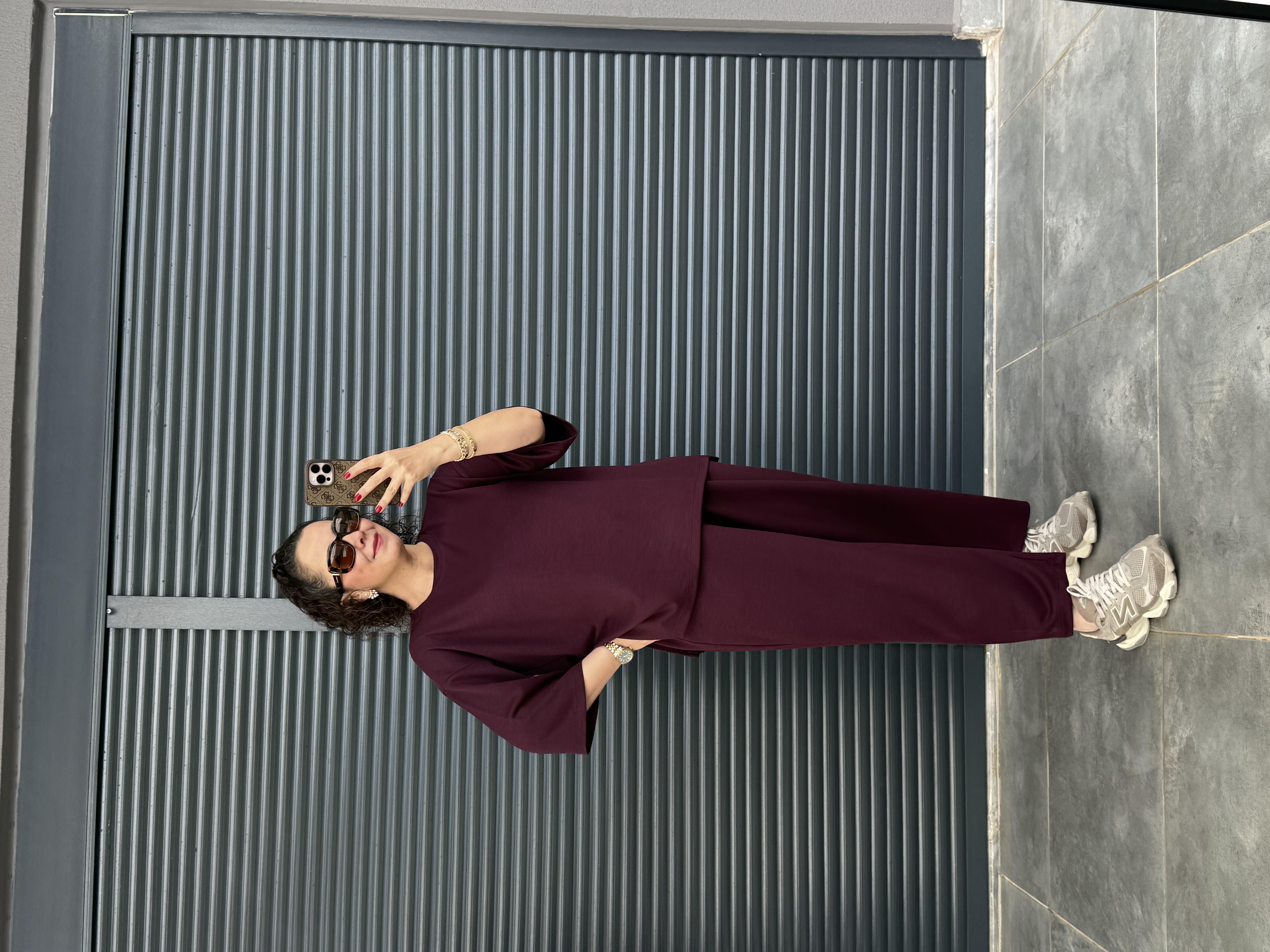 Modal Kumaş T-shirt Pantolon Takım  Mürdüm