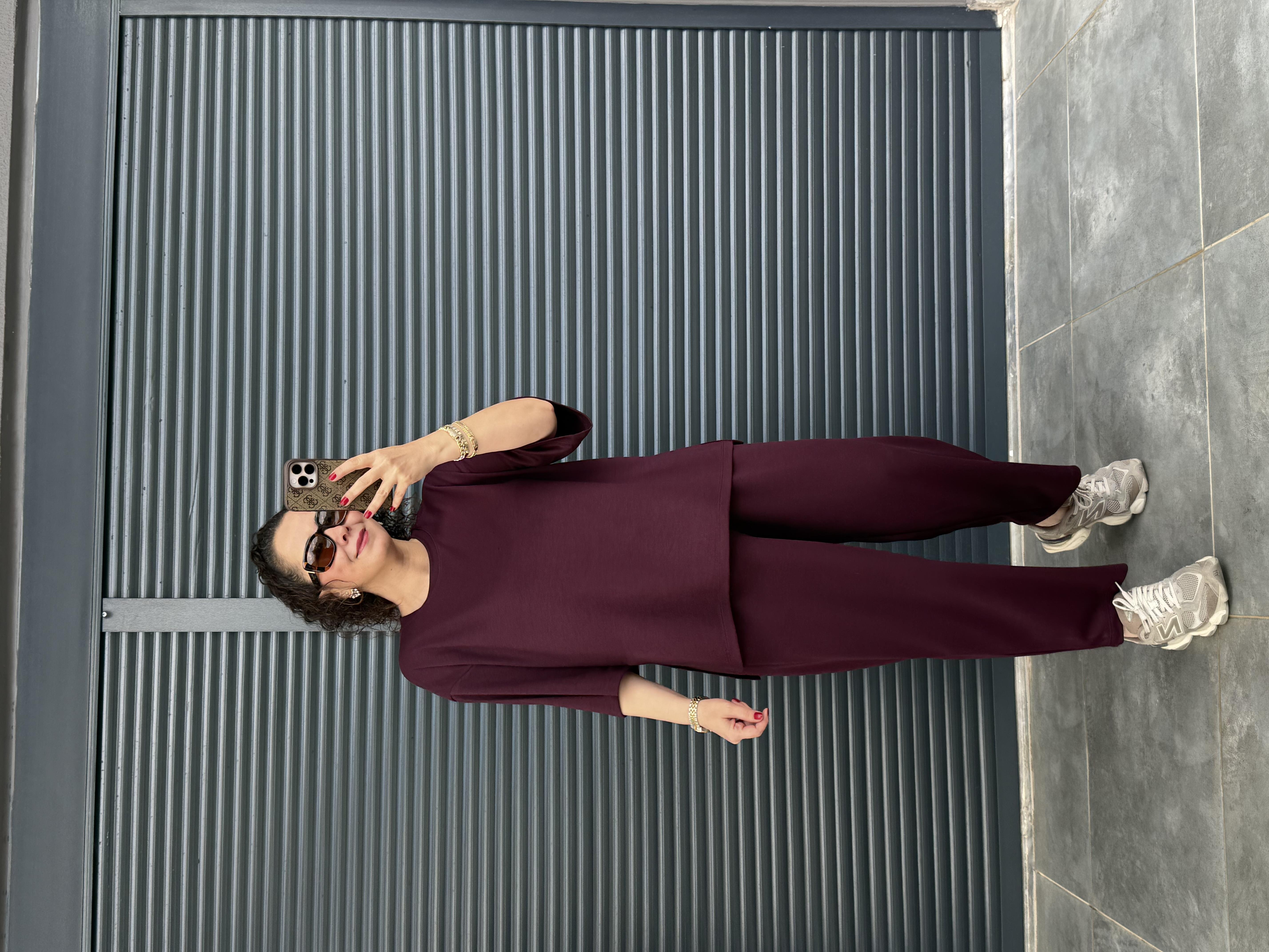 Modal Kumaş T-shirt Pantolon Takım  Mürdüm