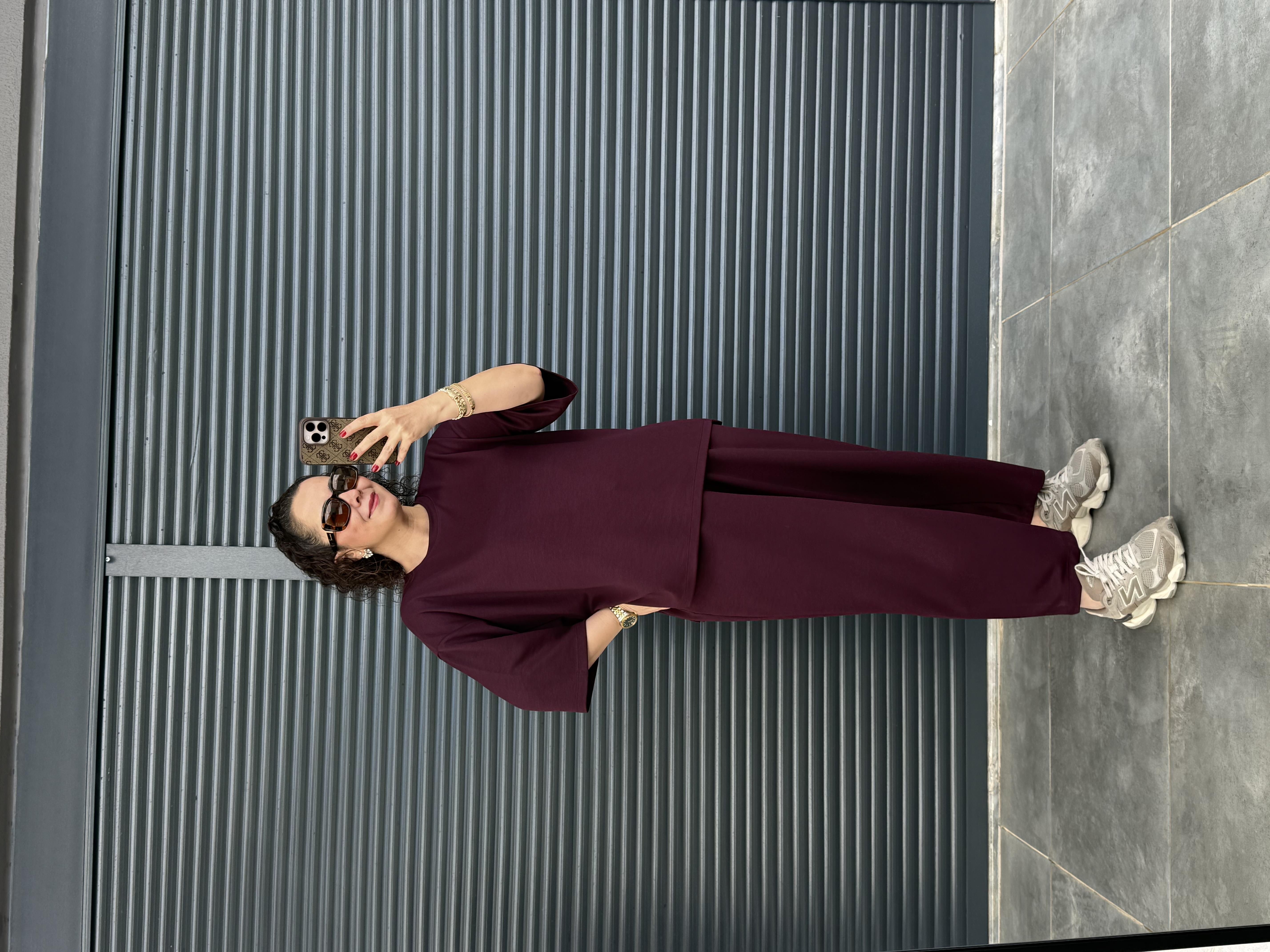 Modal Kumaş T-shirt Pantolon Takım  Mürdüm