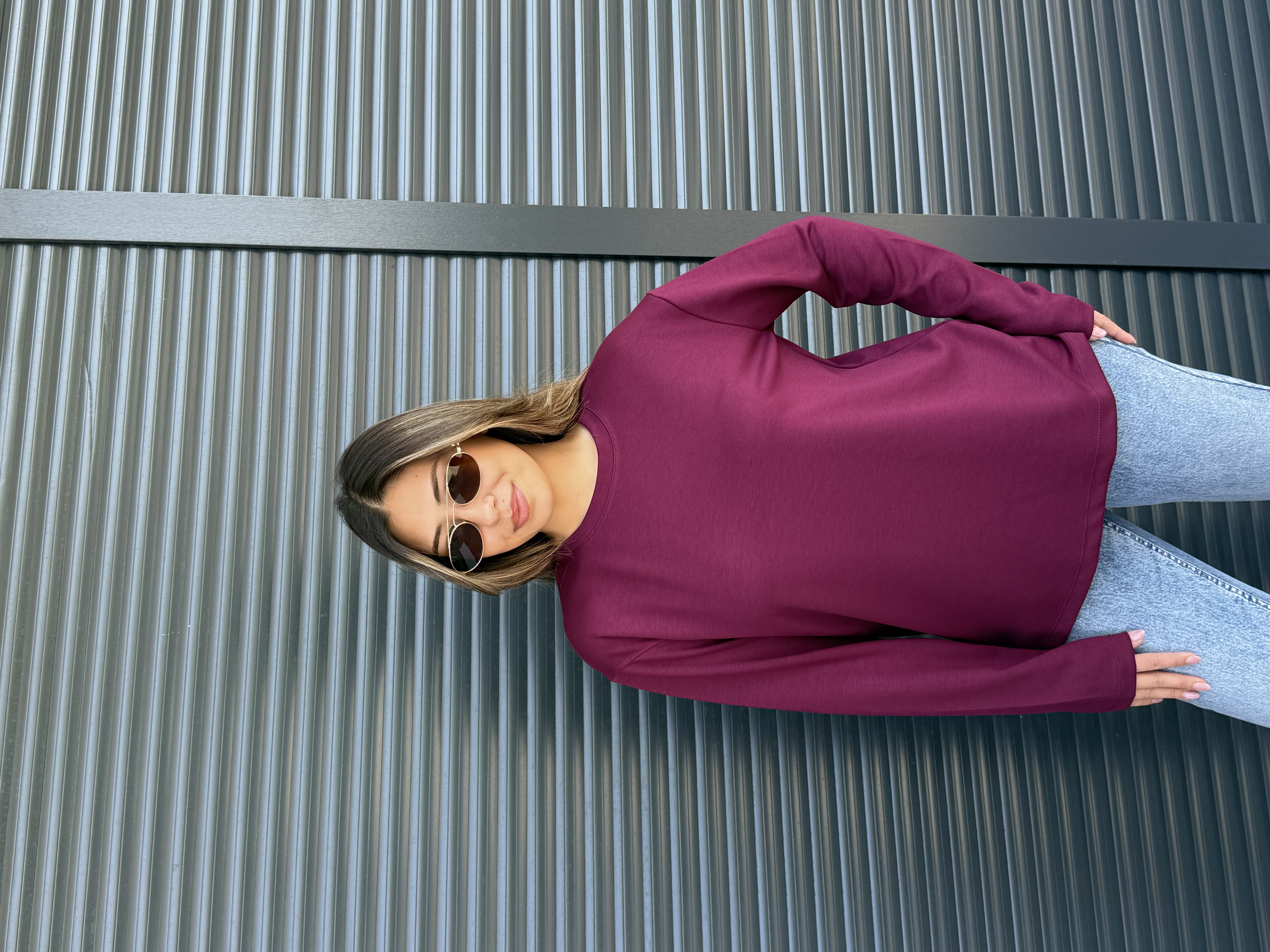 Modal Kumaş Uzun Kollu Basic Bordo