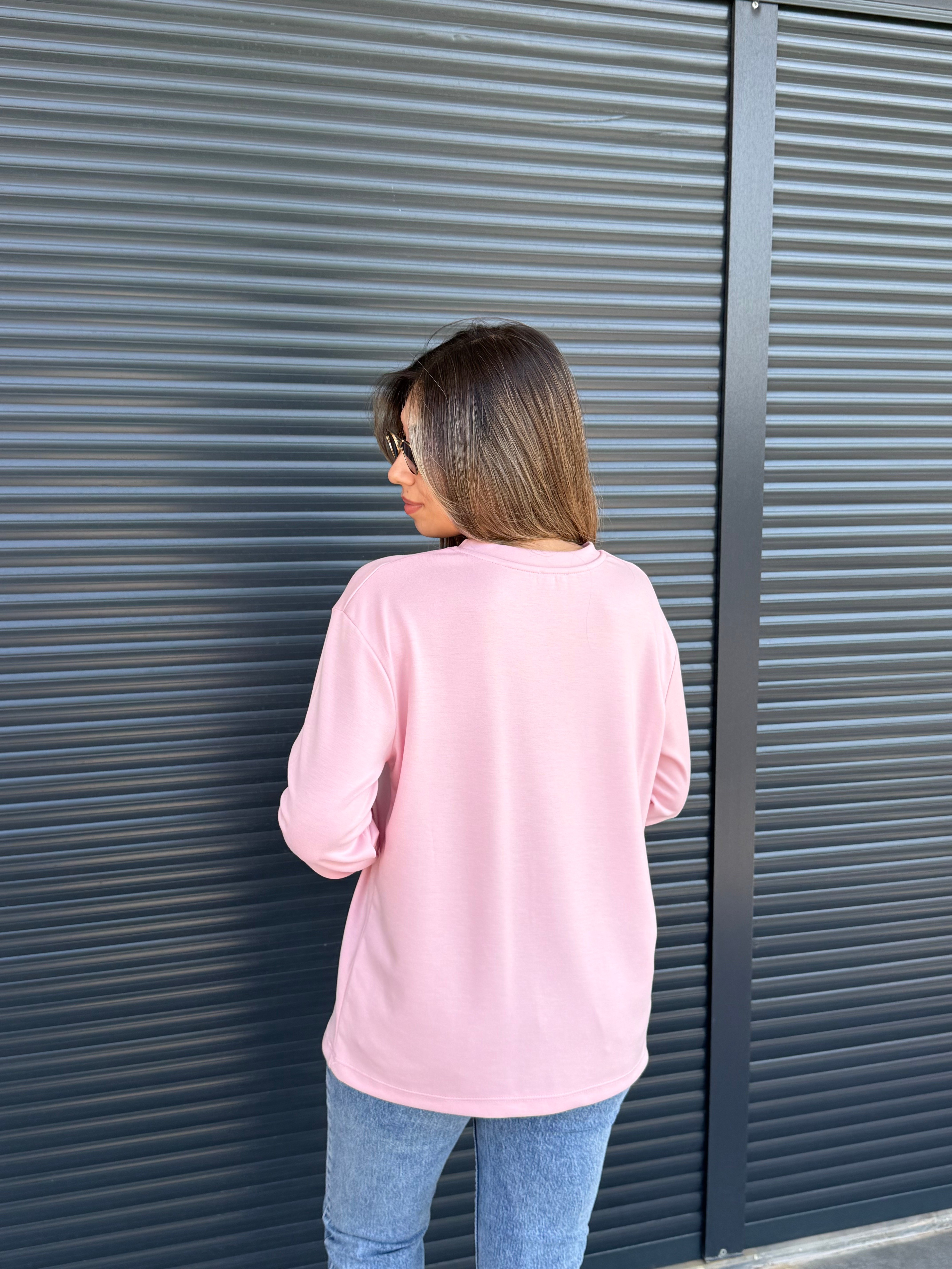 Modal Kumaş Uzun Kollu Basic Pembe