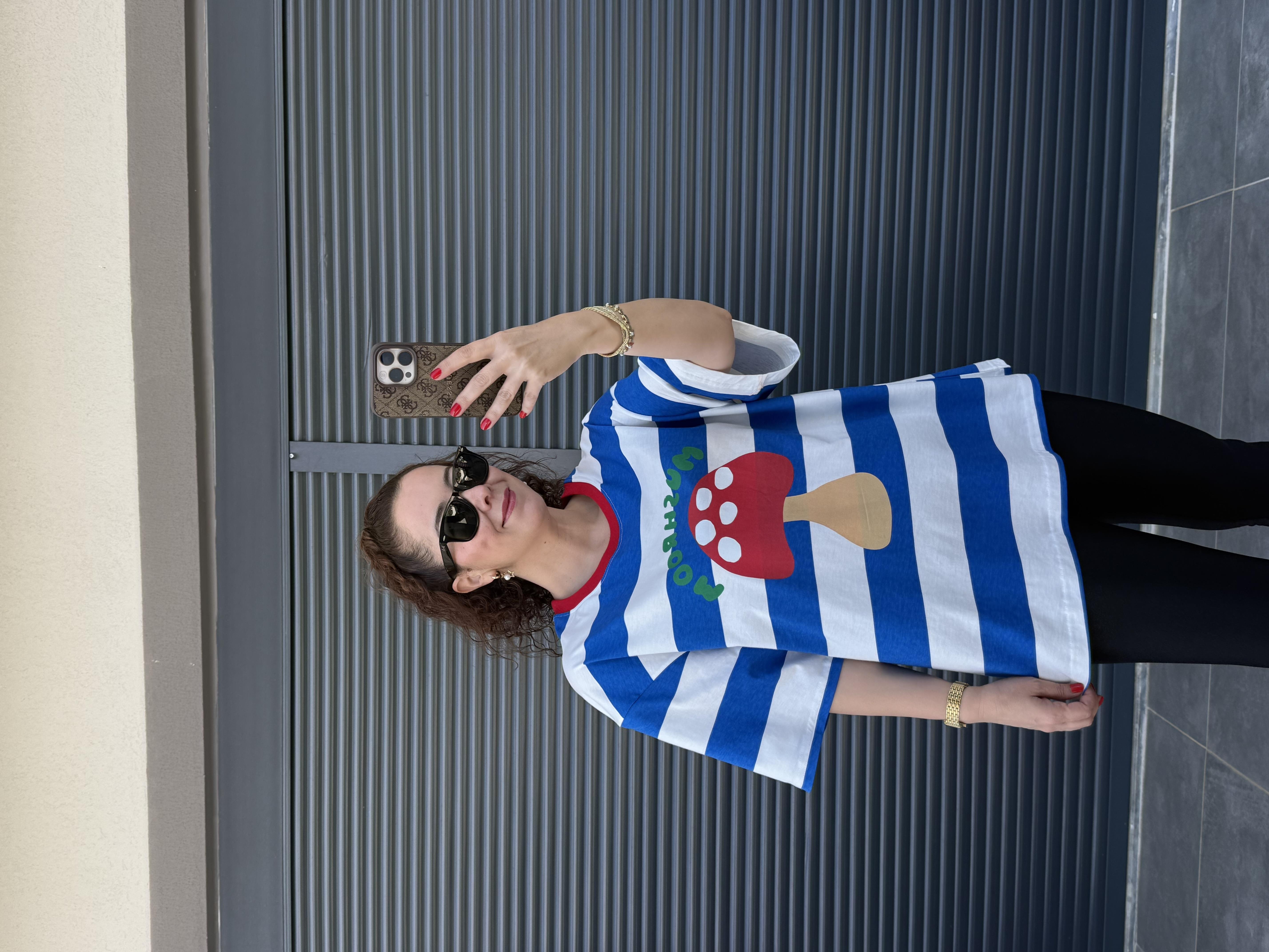 Mushroom Çizgili Oversize T-shirt