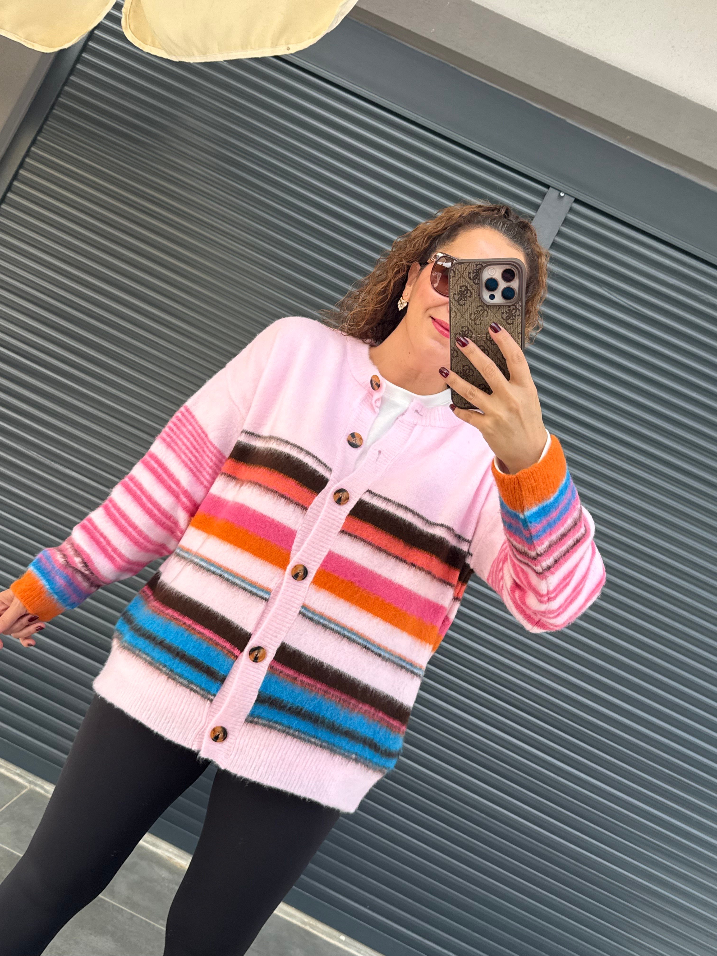 Pembe Çizgili Yumoş Hırka 