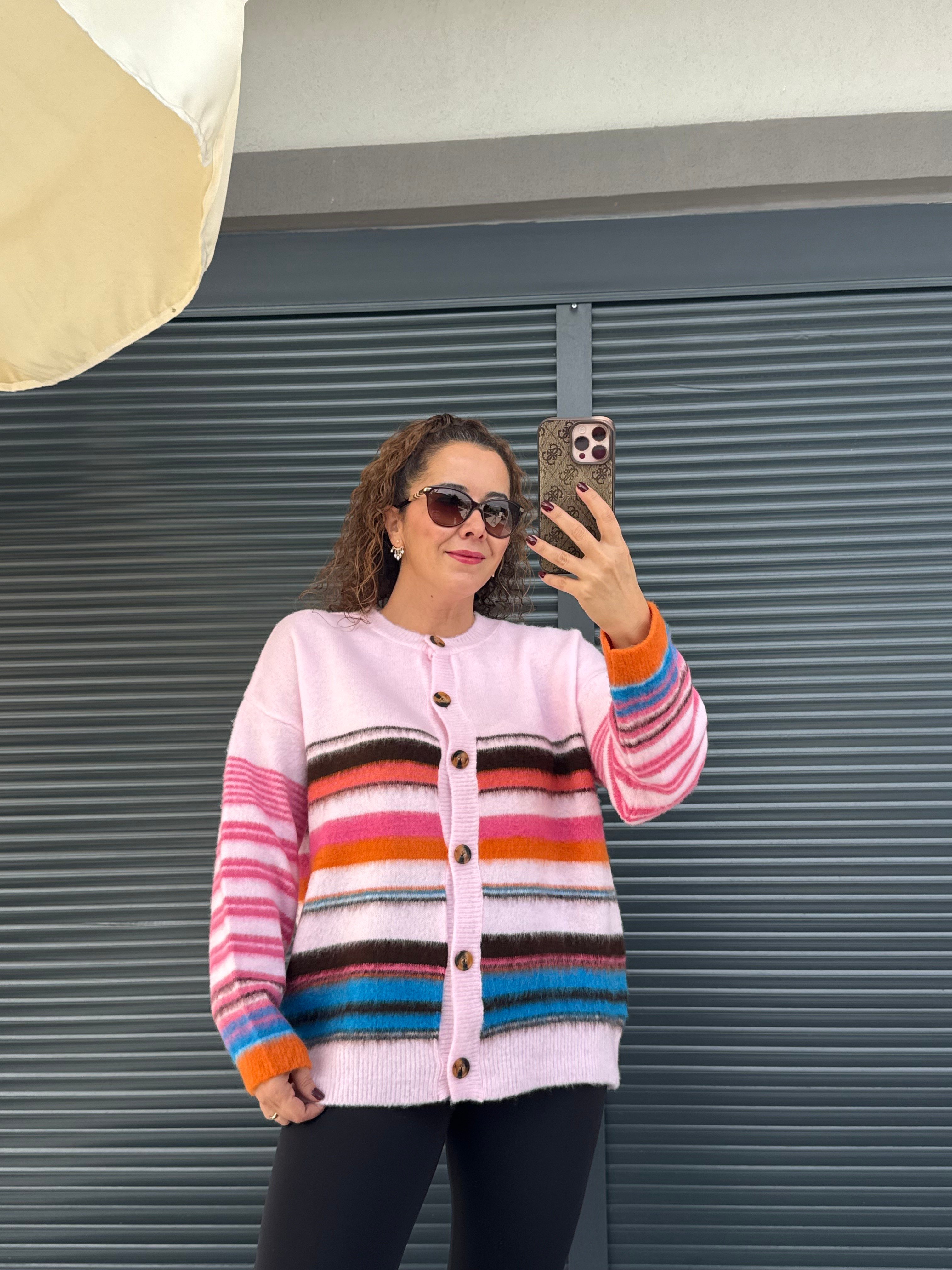 Pembe Çizgili Yumoş Hırka 