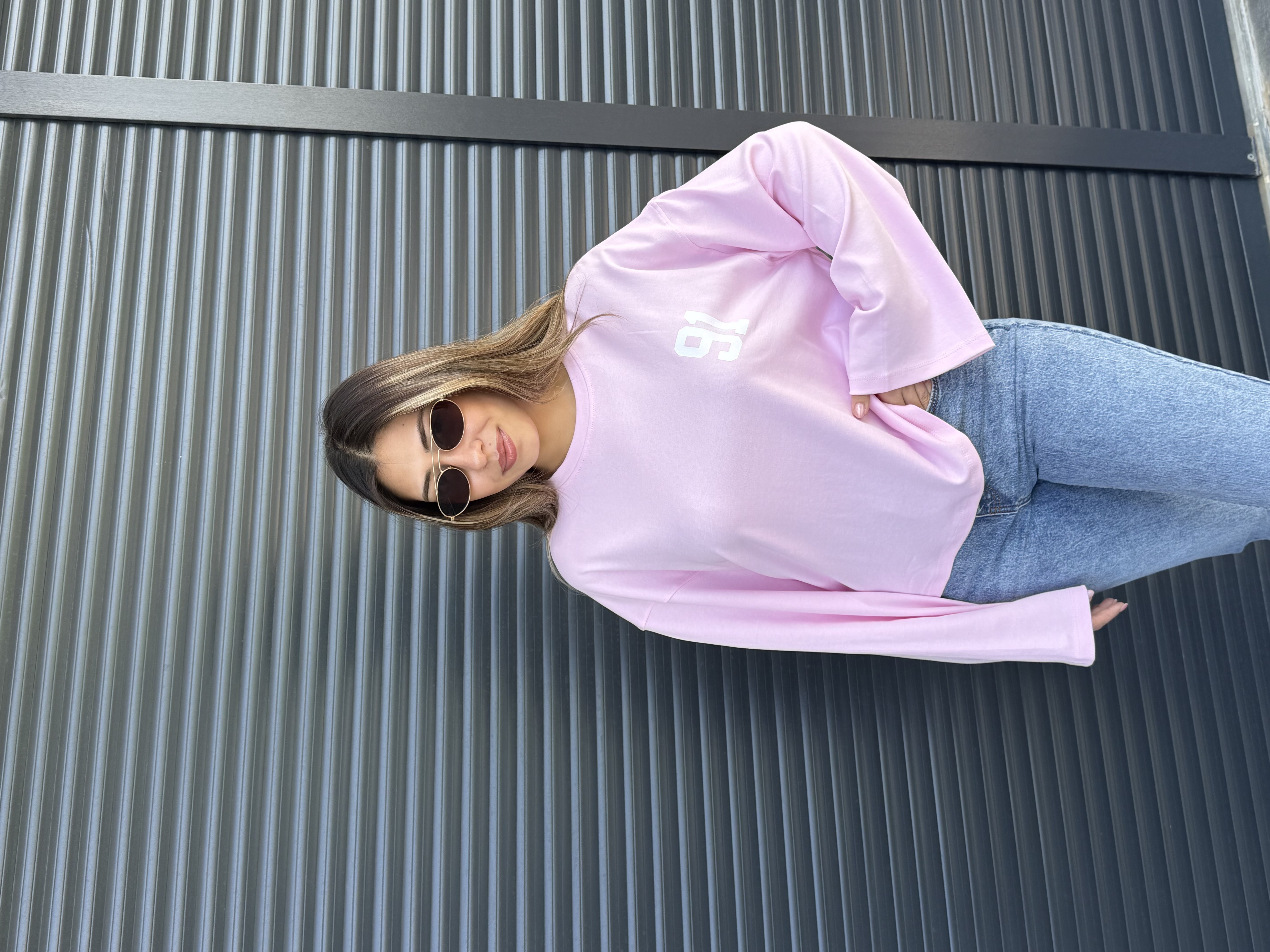 Pembe Rakam Baskılı İnce Sweatshirt