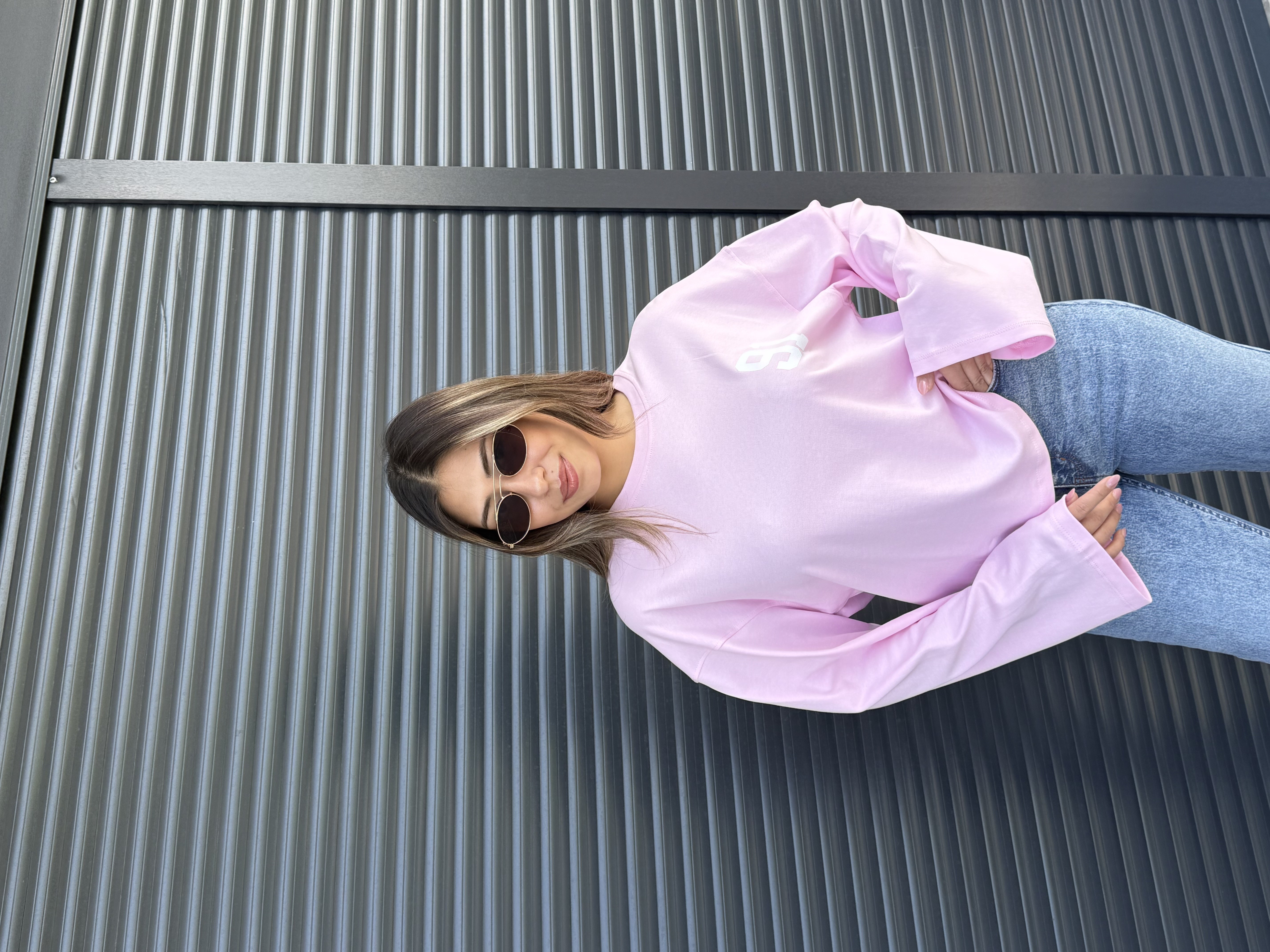 Pembe Rakam Baskılı İnce Sweatshirt