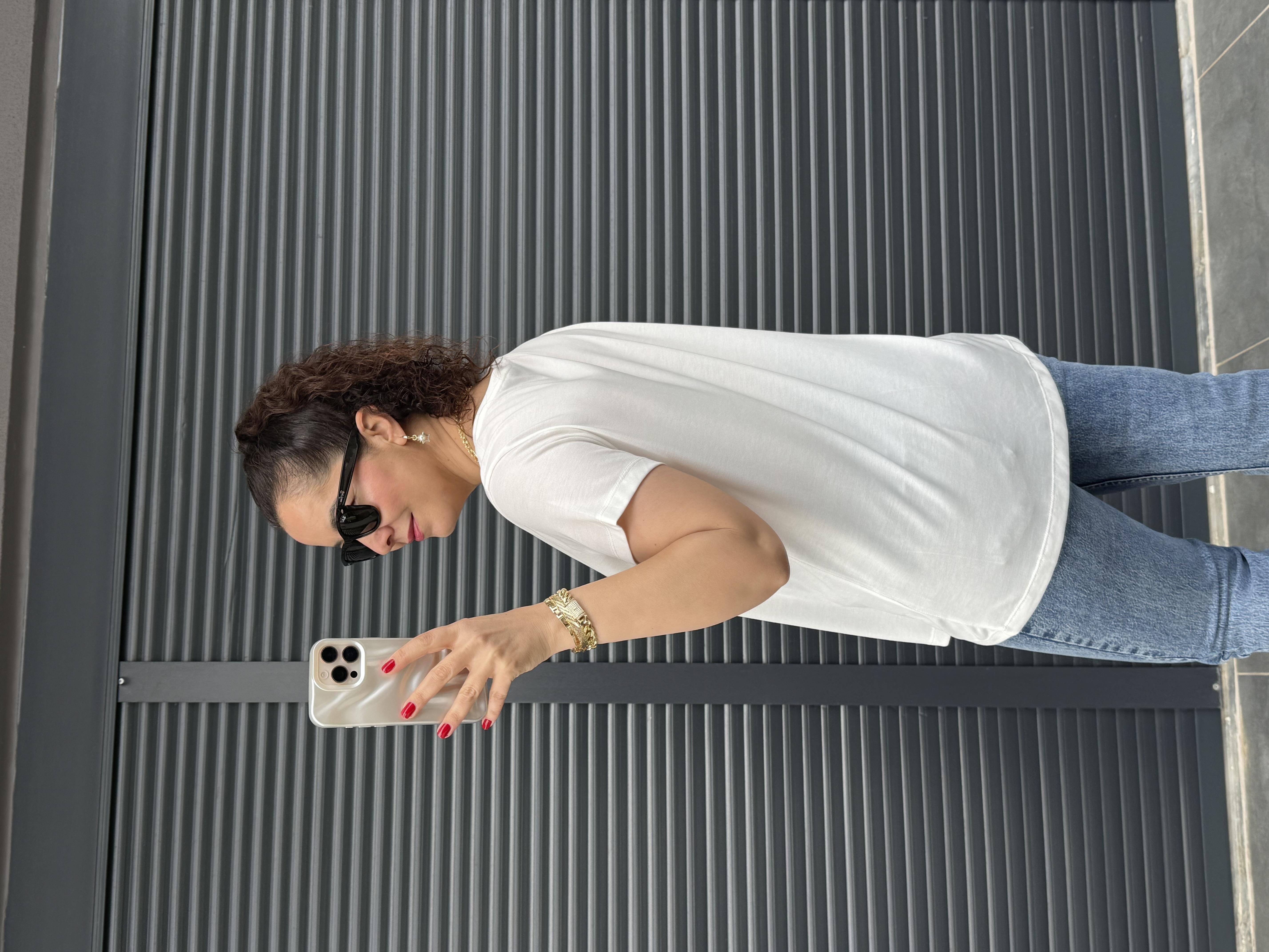 Premium Oval Yaka İthal Modal T-shirt Ekru