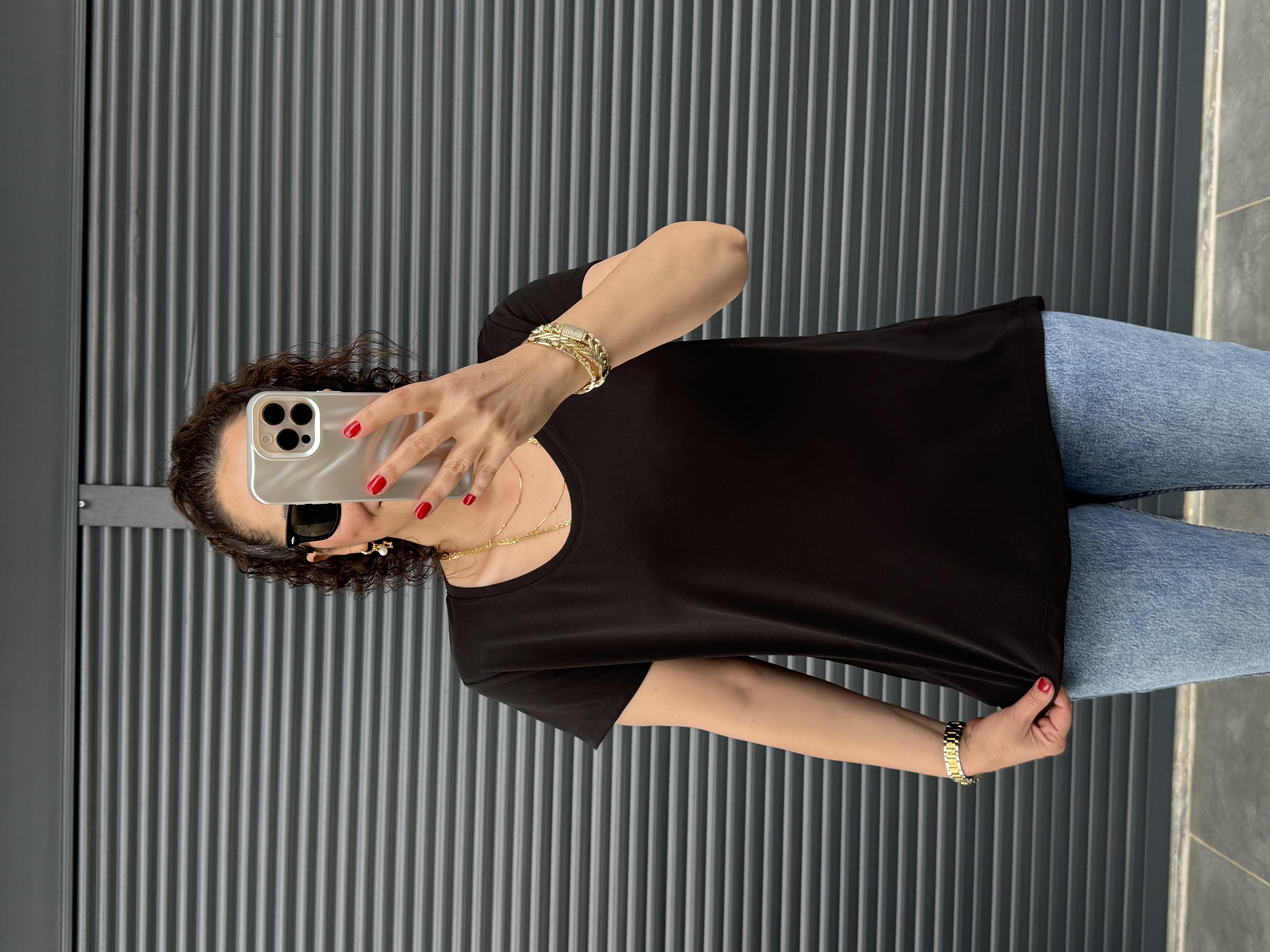 Premium Oval Yaka İthal Modal T-shirt Siyah
