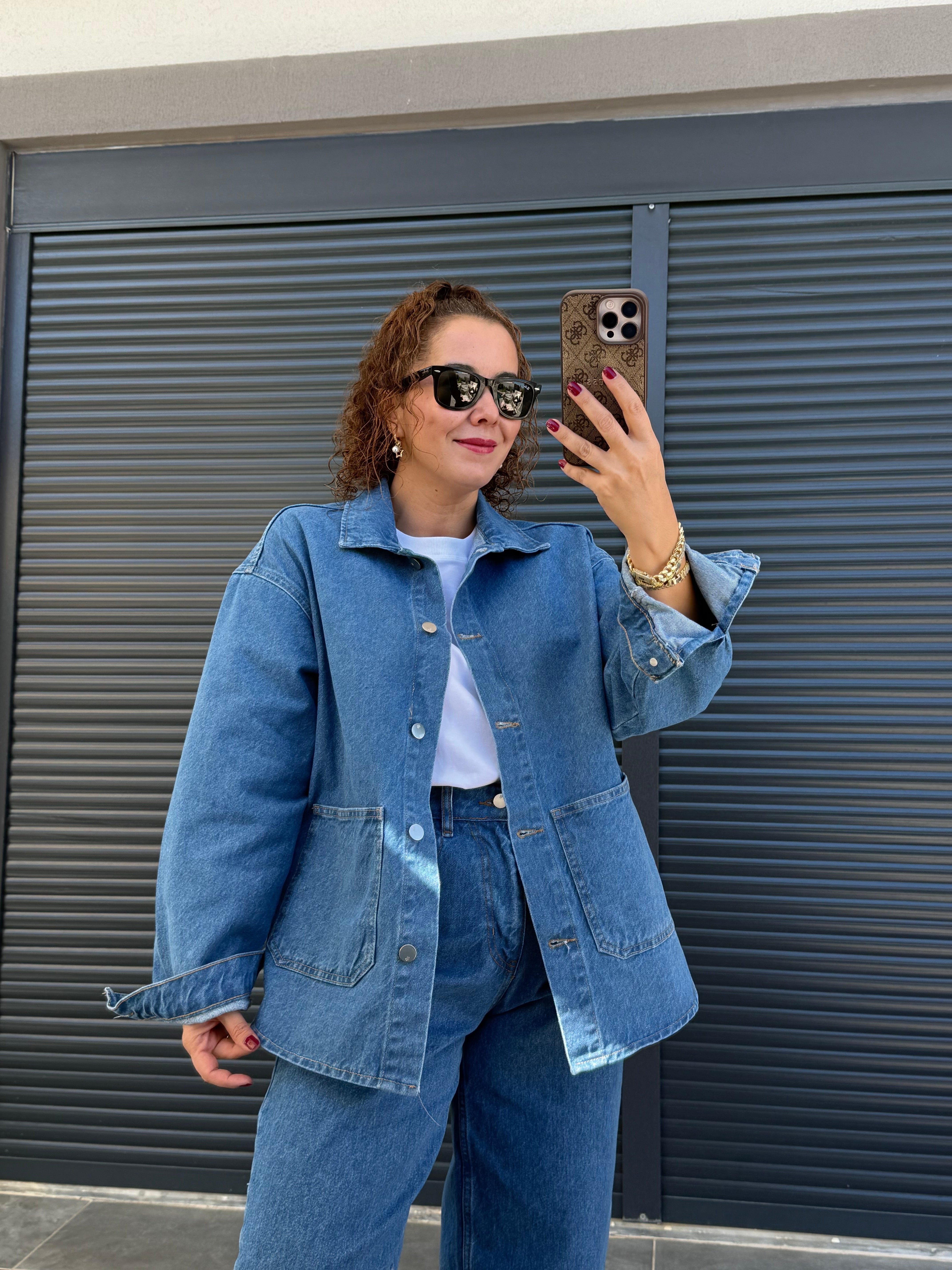 Premium Cepli Denim Ceket  Mavi