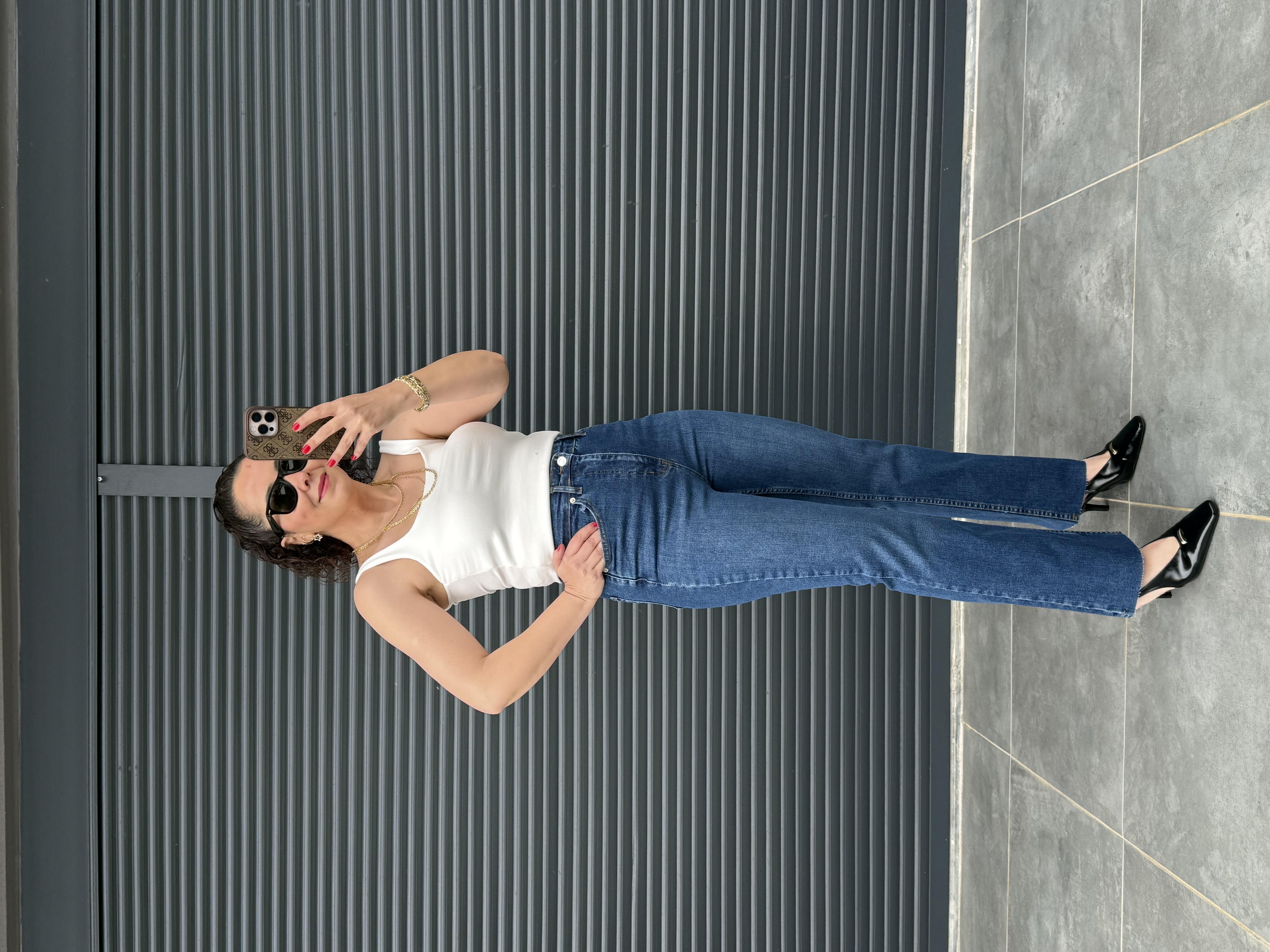 Premium Kesik Paça Boy Fit Jean Koyu Mavi