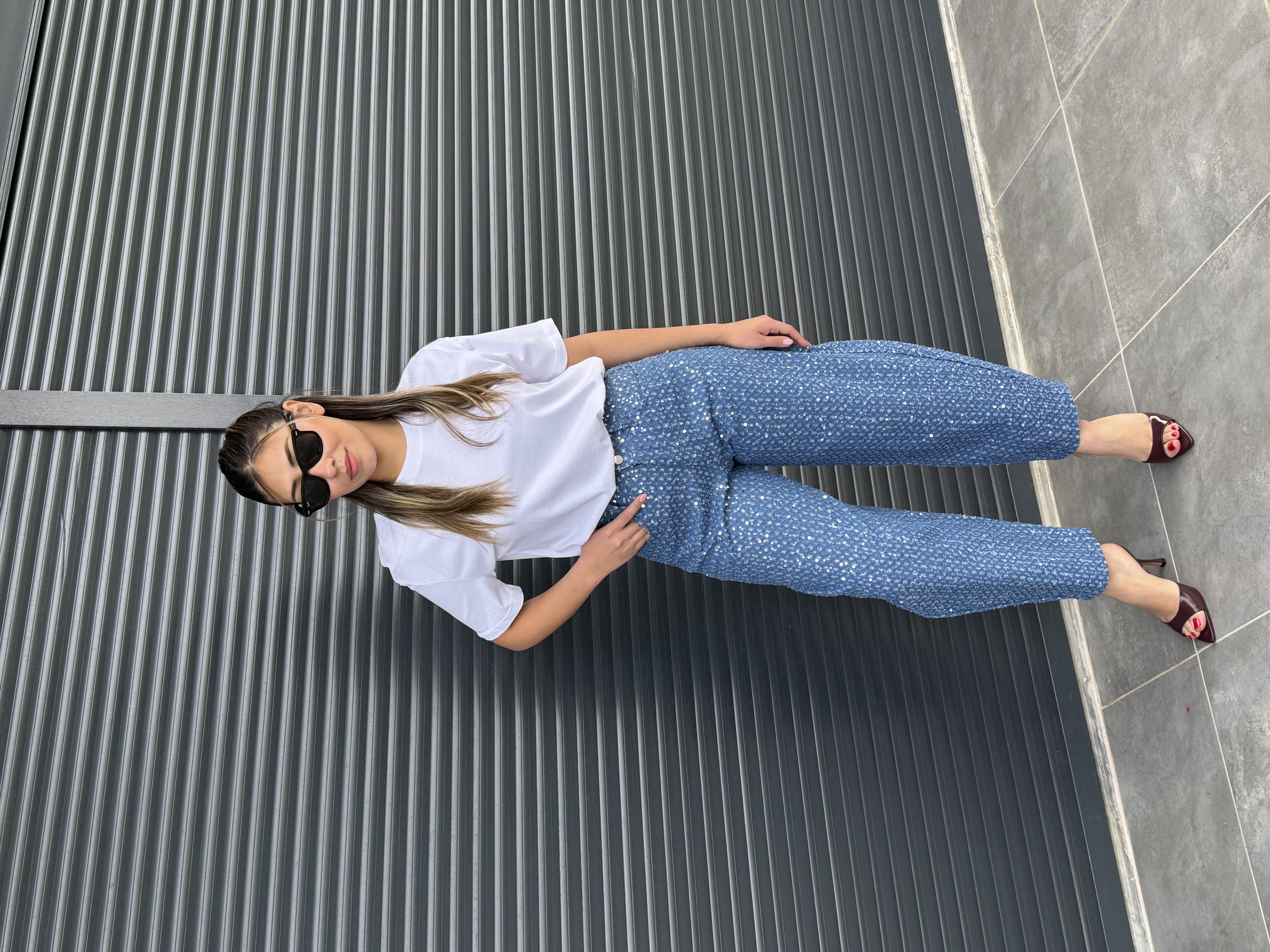 Premium Pullu Balon Jean Koyu Mavi