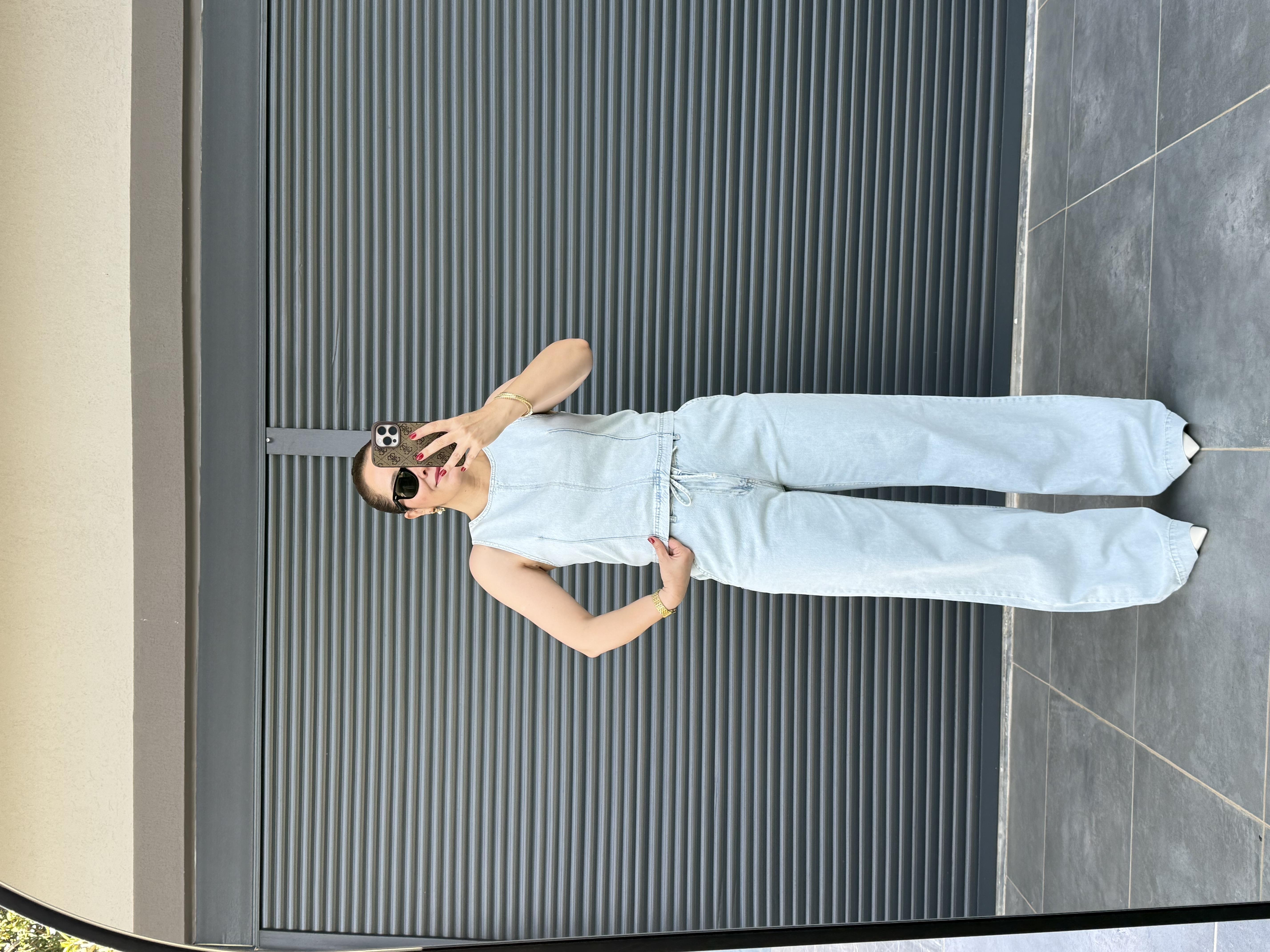 Premium Tensel Denim Bluz Pantolon Takım Buz Mavi