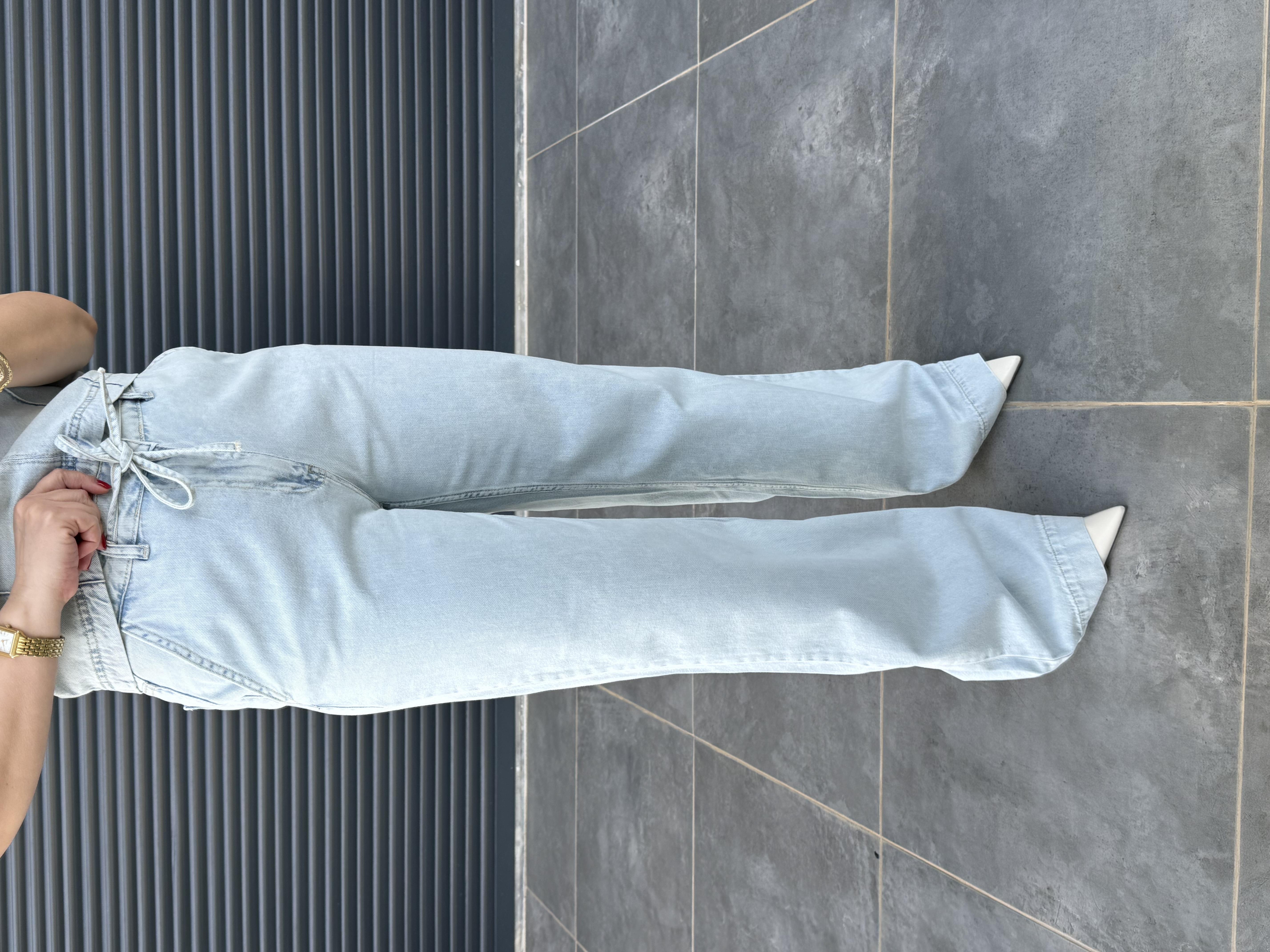 Premium Tensel Denim Bluz Pantolon Takım Buz Mavi