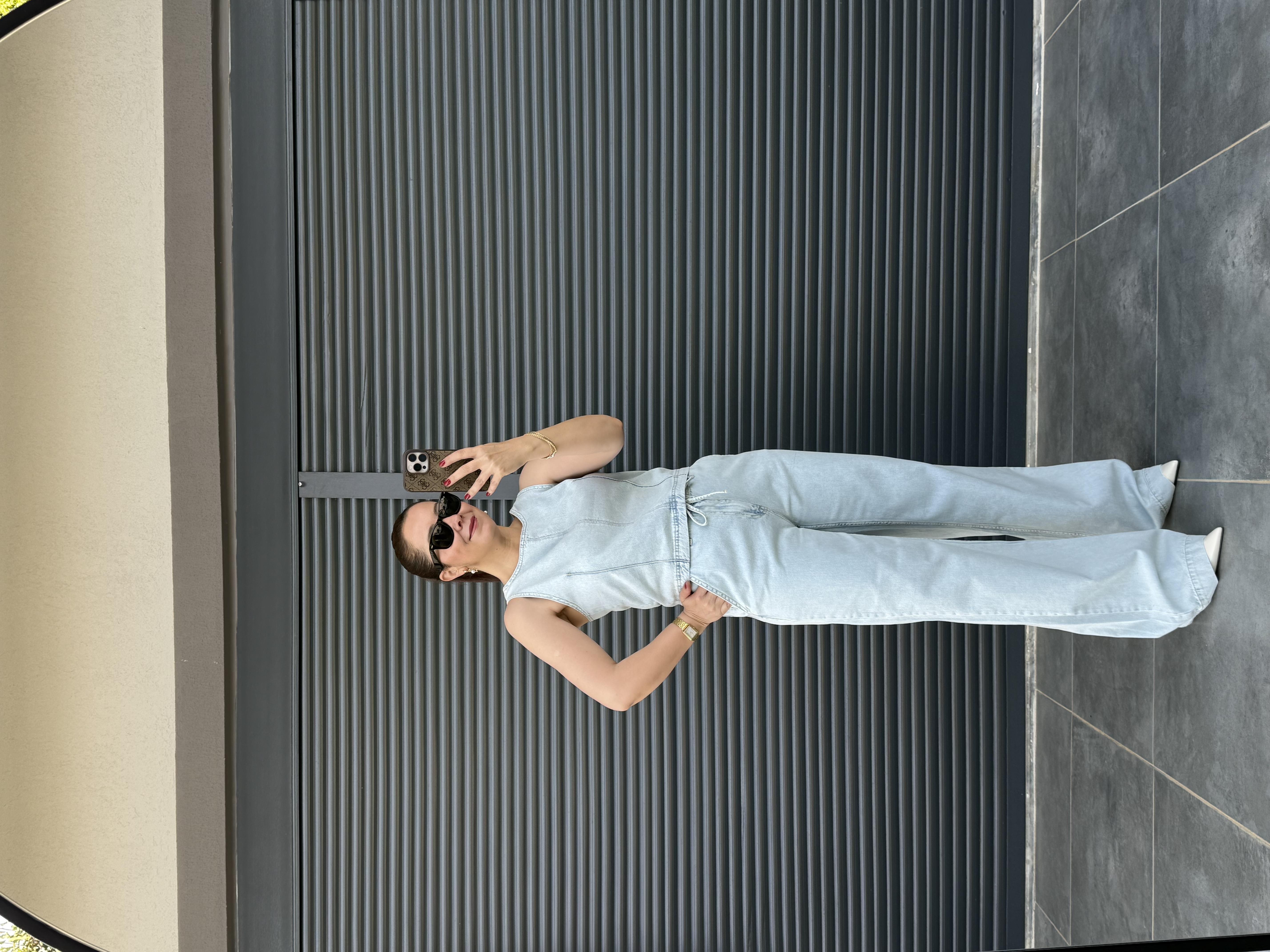 Premium Tensel Denim Bluz Pantolon Takım Buz Mavi