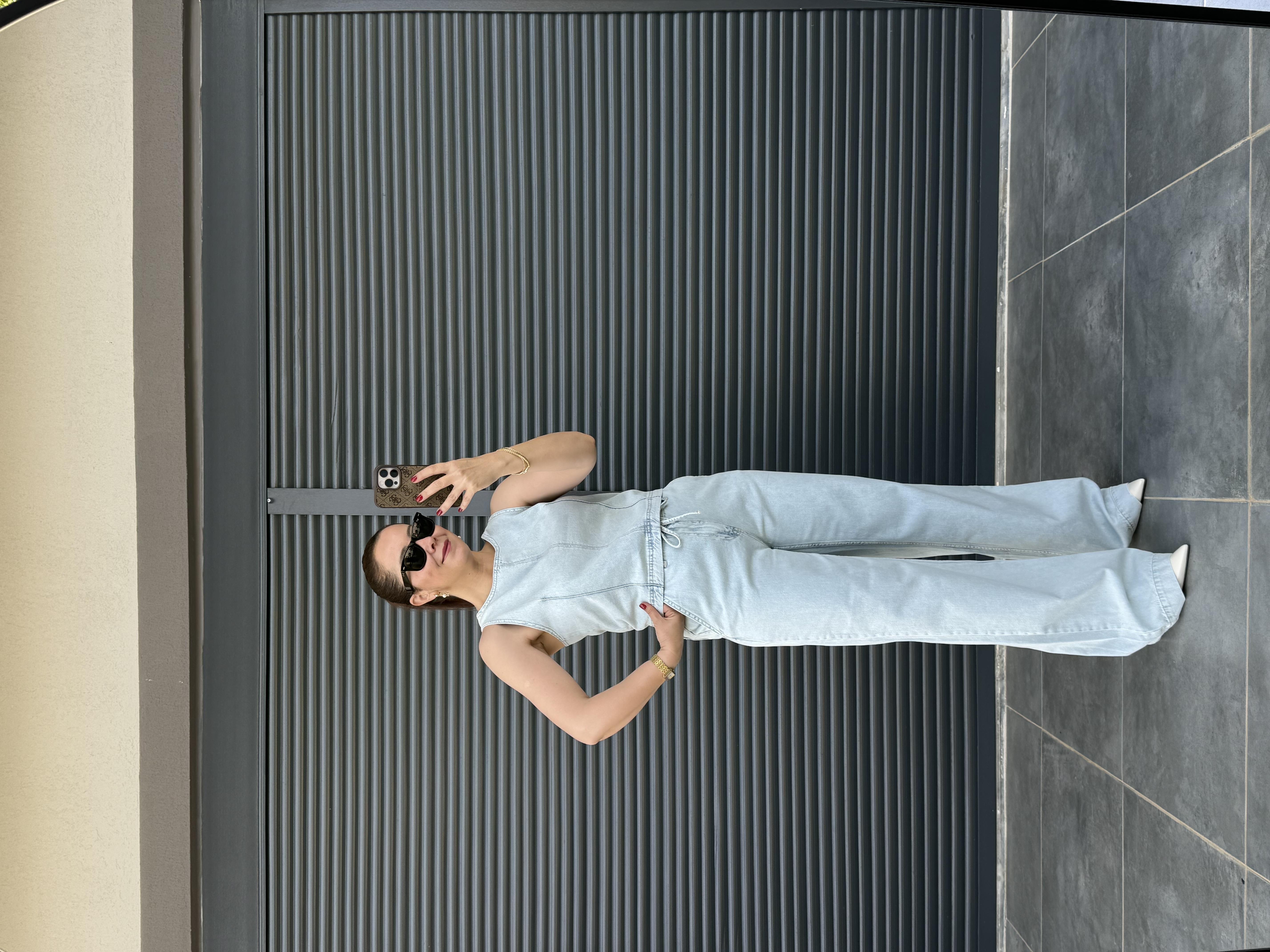 Premium Tensel Denim Bluz Pantolon Takım Buz Mavi