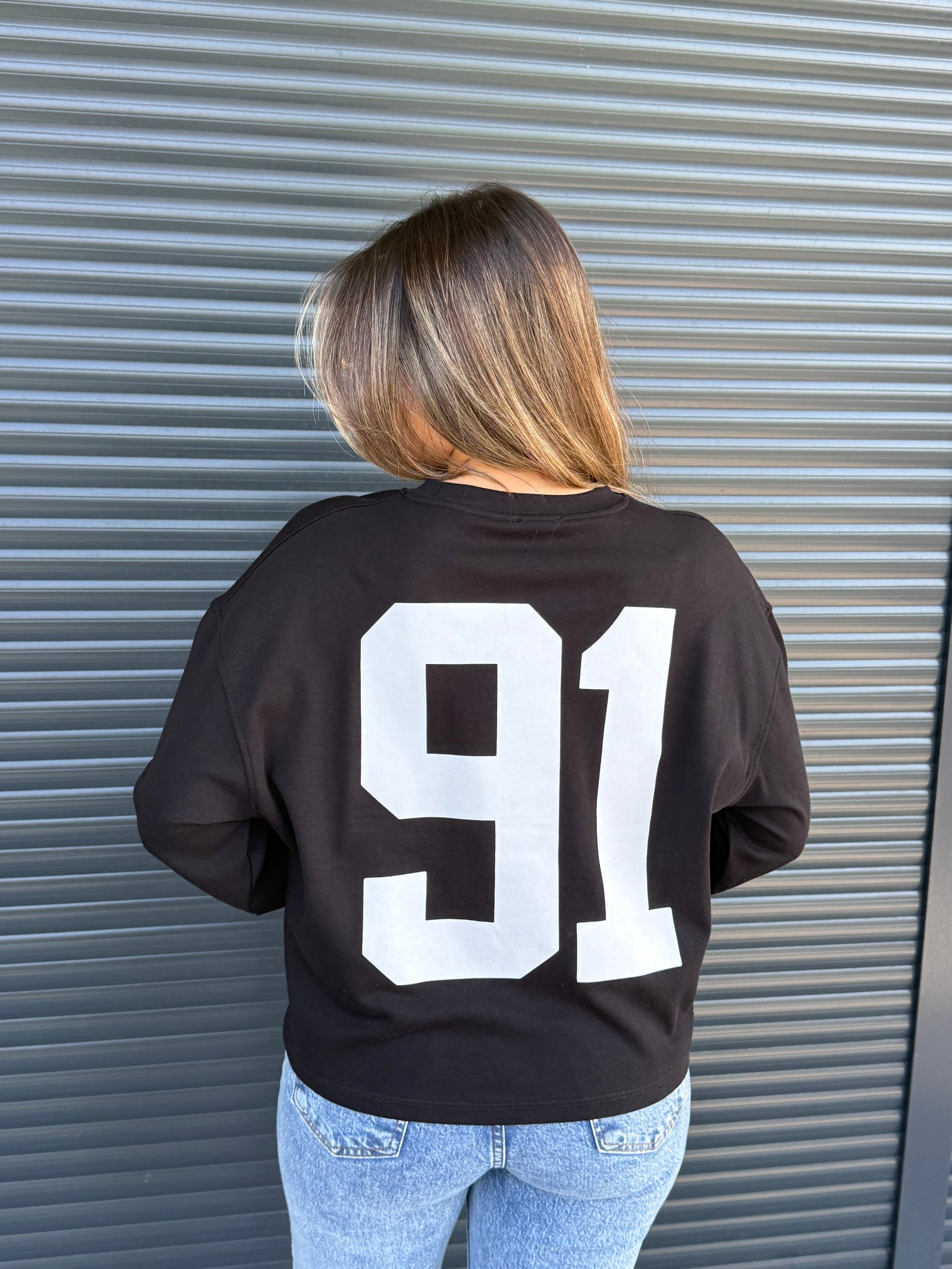 Siyah Rakam Baskılı İnce Sweatshirt