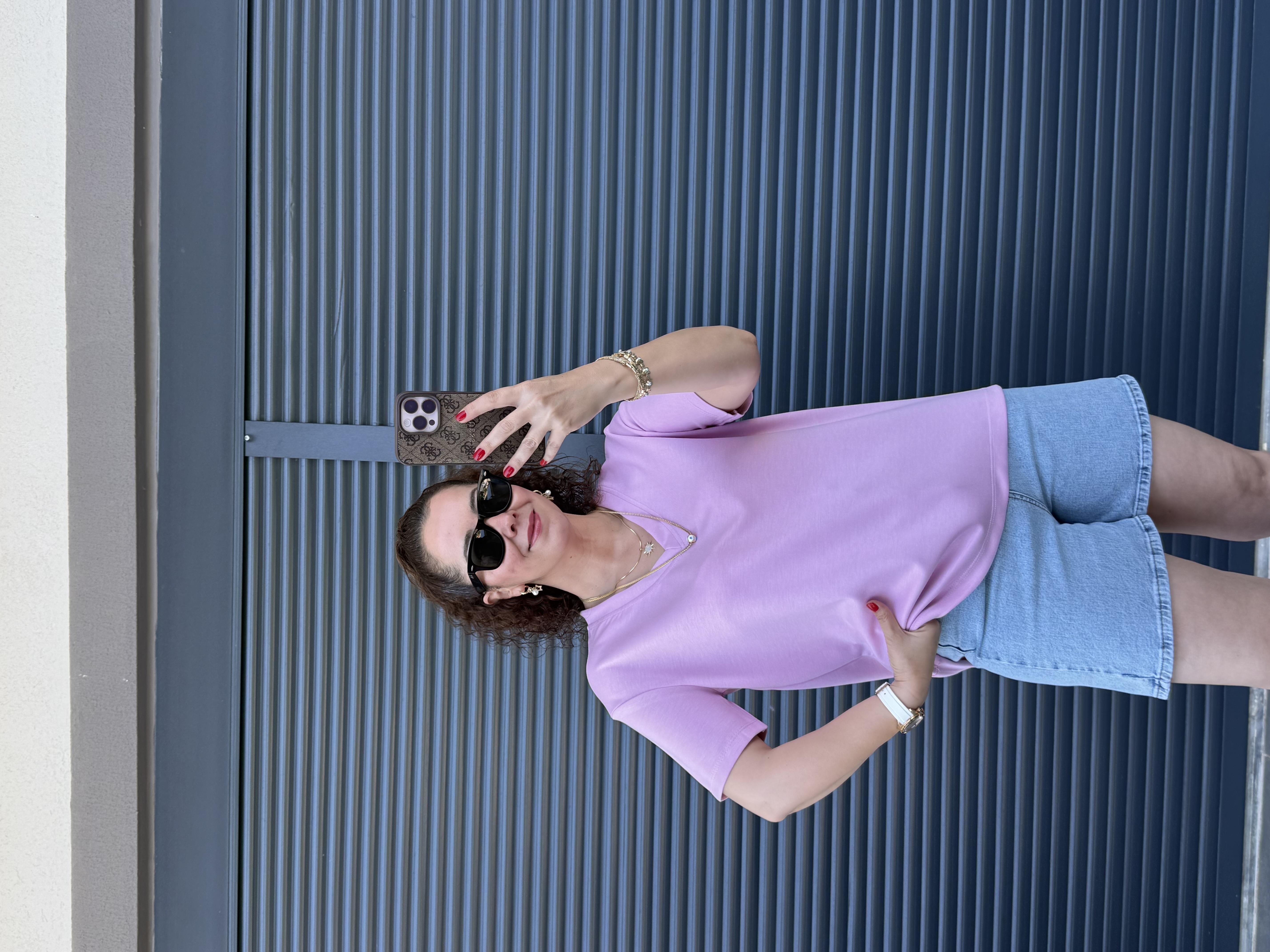 V Yaka Modal Kumaş T-shirt  Pembe